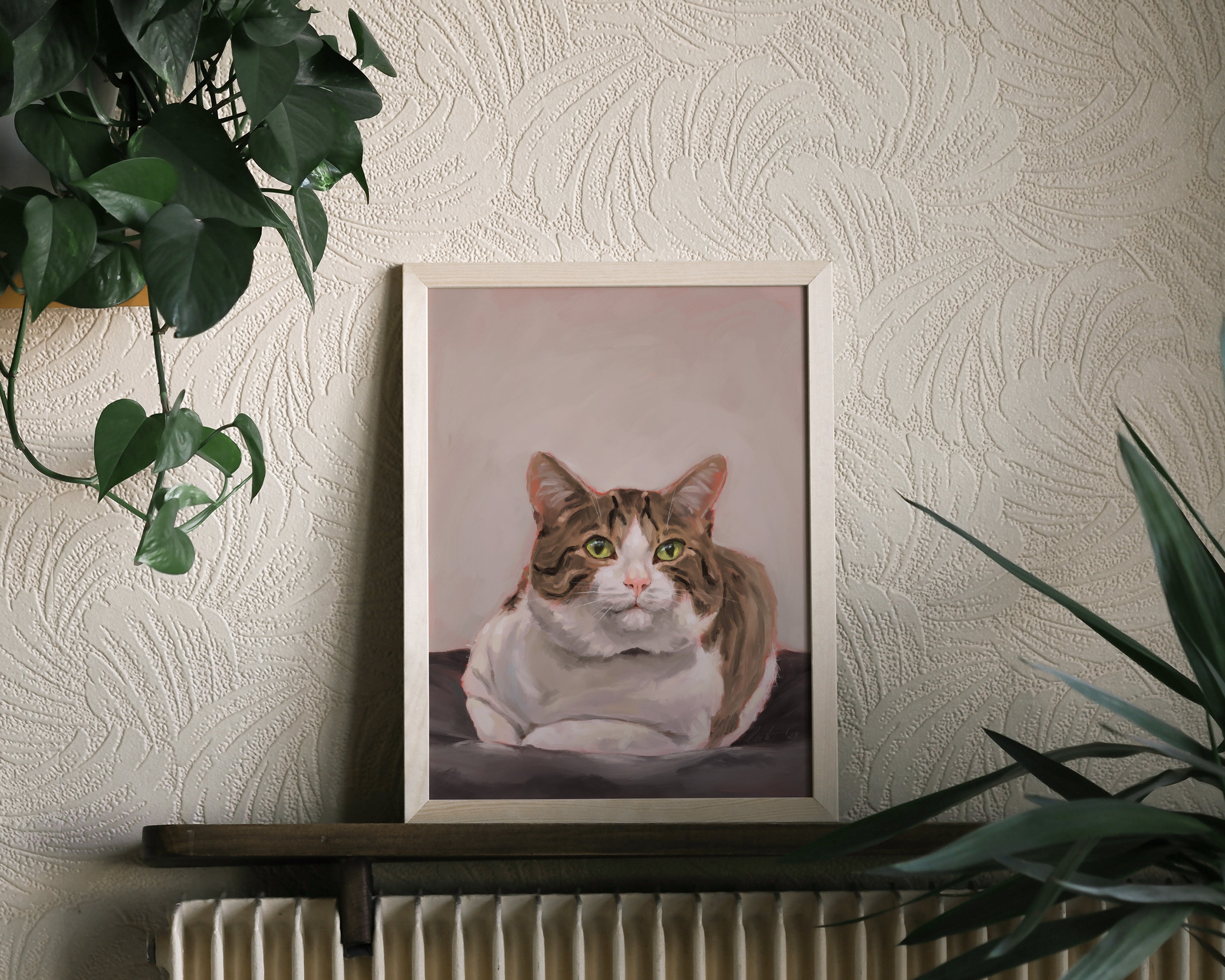 "Dépanneur Cat" by Catherine Hébert - Brown and White Tabby Cat Art Print