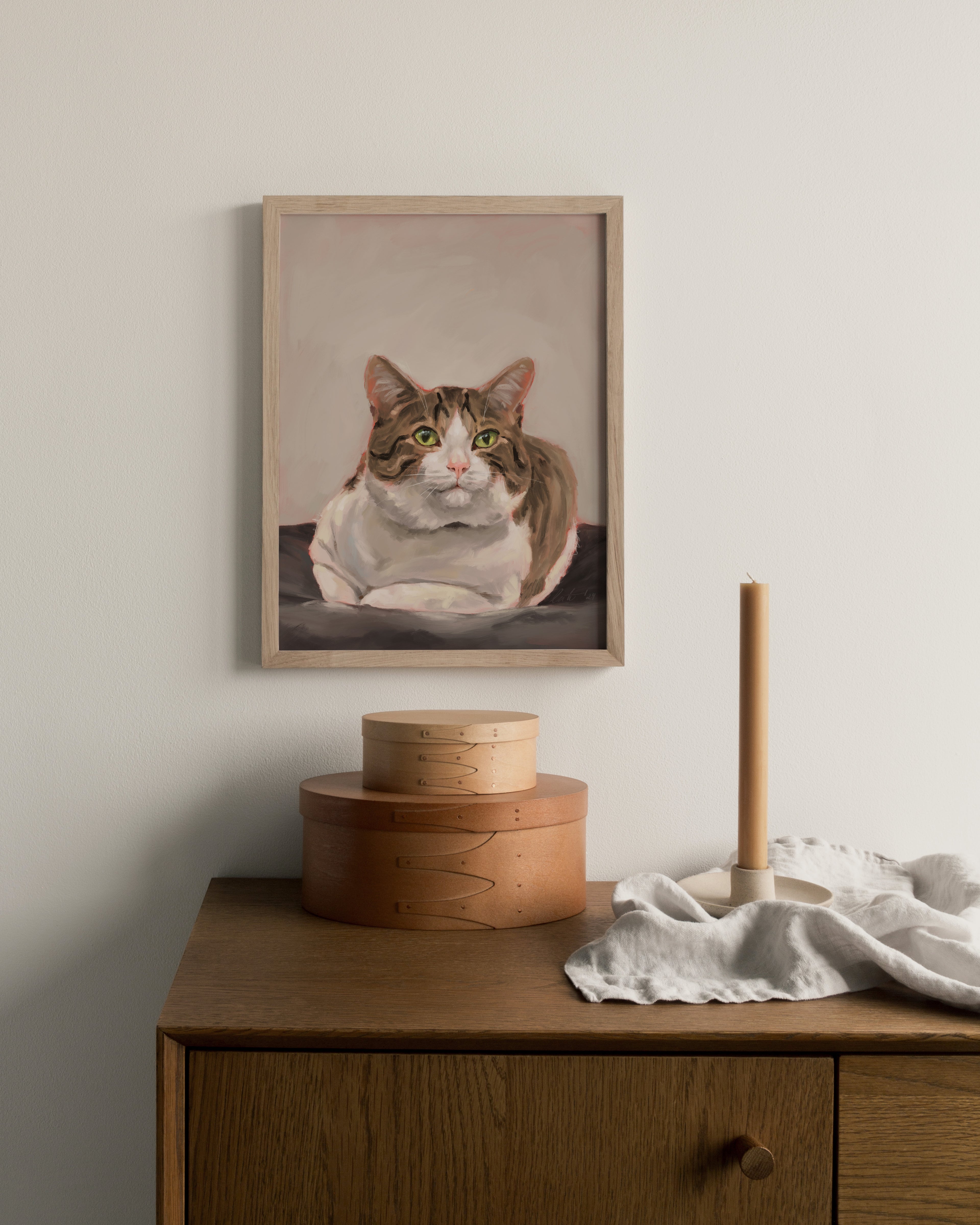 "Dépanneur Cat" by Catherine Hébert - Brown and White Tabby Cat Art Print
