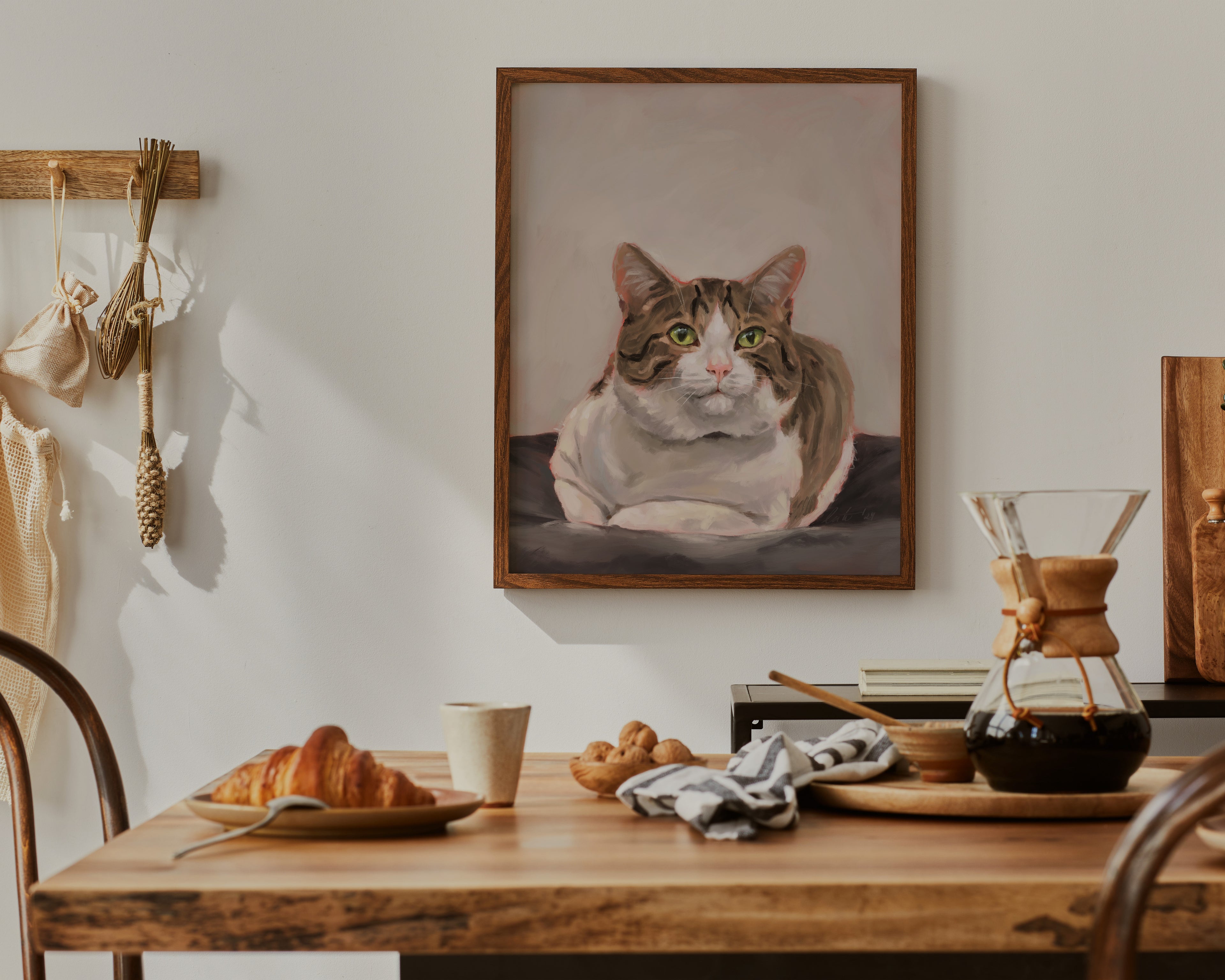 "Dépanneur Cat" by Catherine Hébert - Brown and White Tabby Cat Art Print