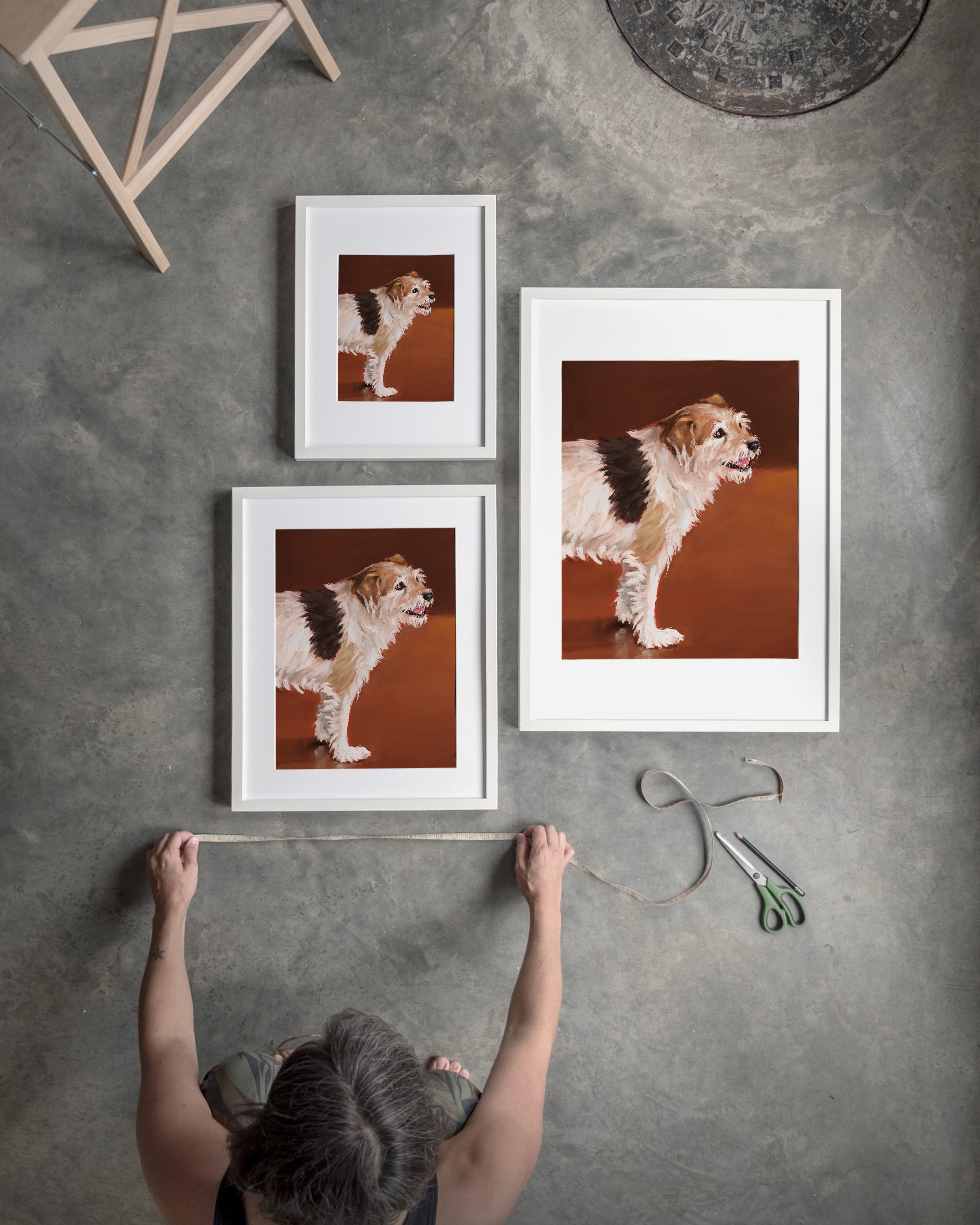 "Coffee Shop Dog" by Catherine Hébert - Dog Oil Painting Fine Art Print