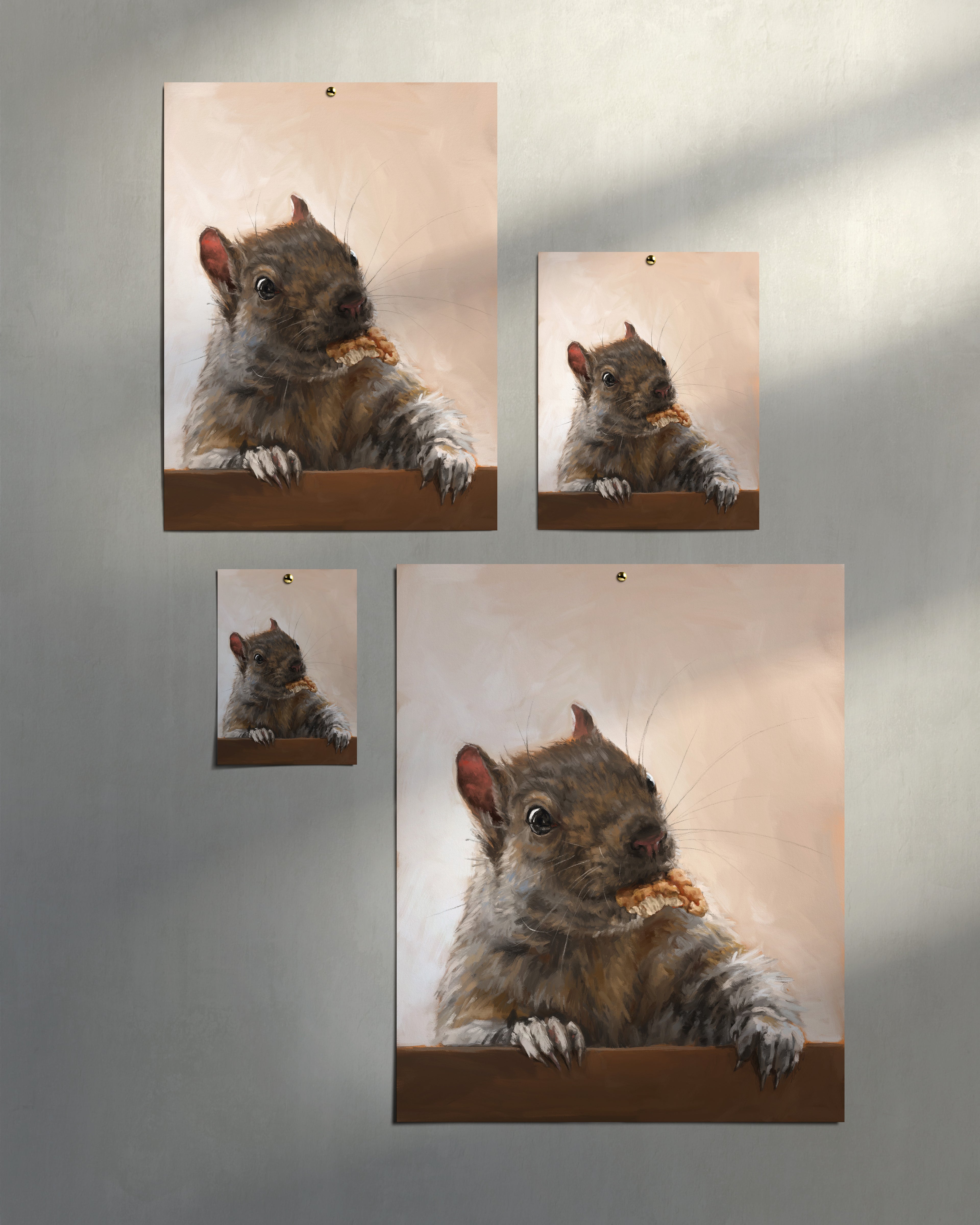 "Brigette With A Walnut" by Catherine Hébert - Grey Squirrel with a Walnut Fine Art Print