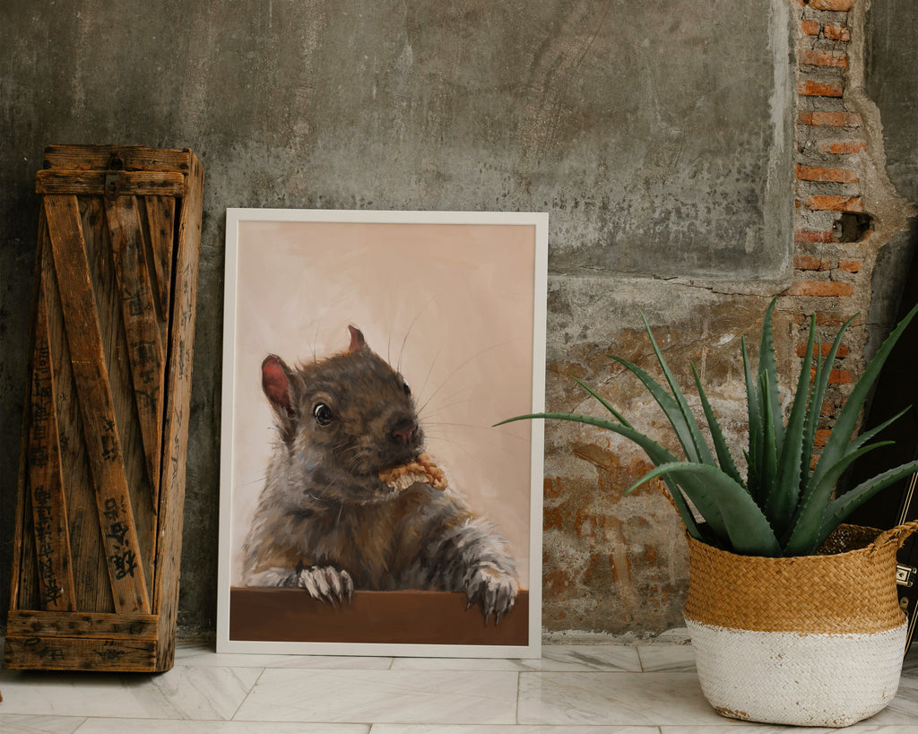 "Brigette With A Walnut" by Catherine Hébert - Grey Squirrel with a Walnut Fine Art Print
