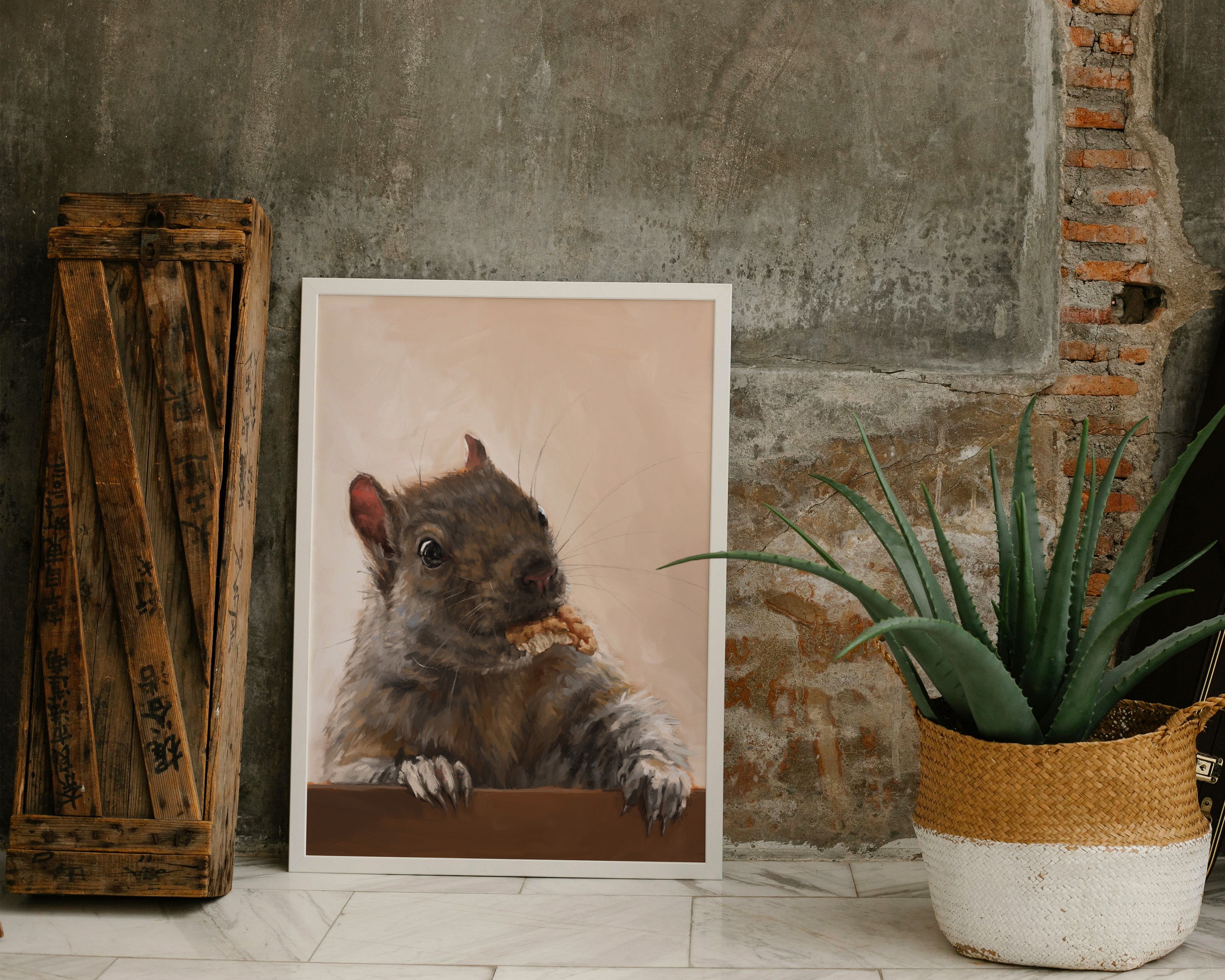 "Brigette With A Walnut" by Catherine Hébert - Grey Squirrel with a Walnut Fine Art Print
