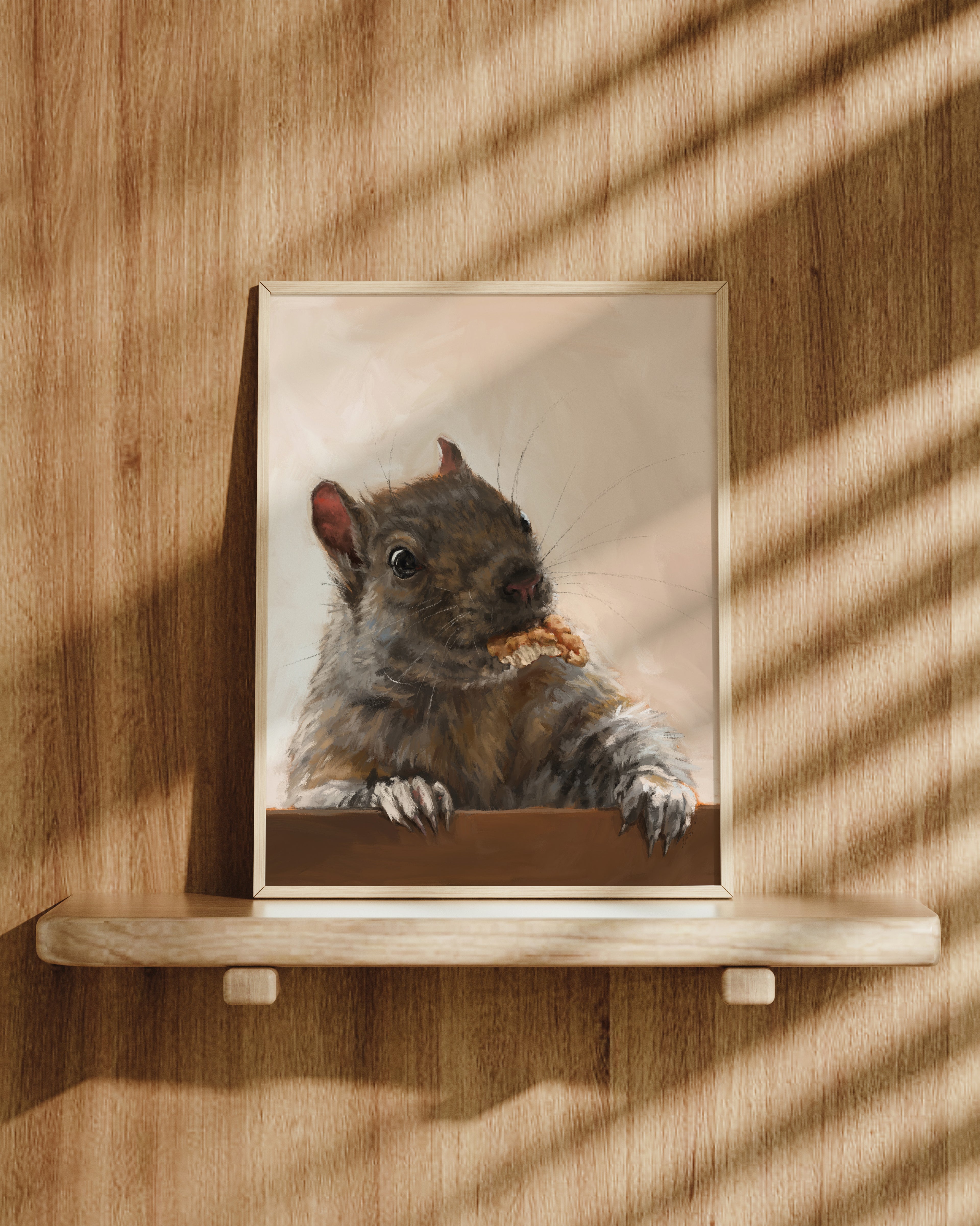 "Brigette With A Walnut" by Catherine Hébert - Grey Squirrel with a Walnut Fine Art Print