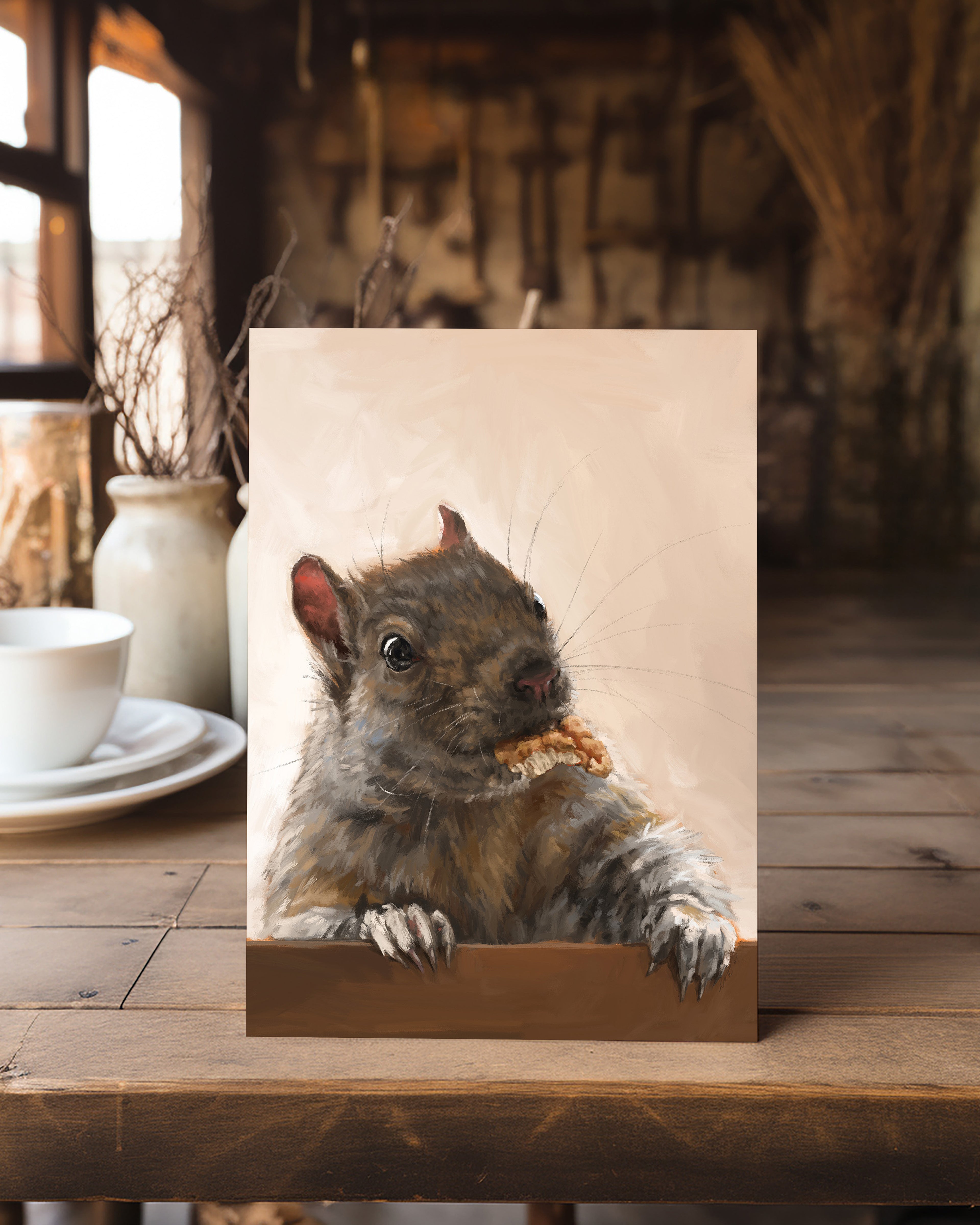 "Brigette With A Walnut" by Catherine Hébert - Grey Squirrel with a Walnut Fine Art Print