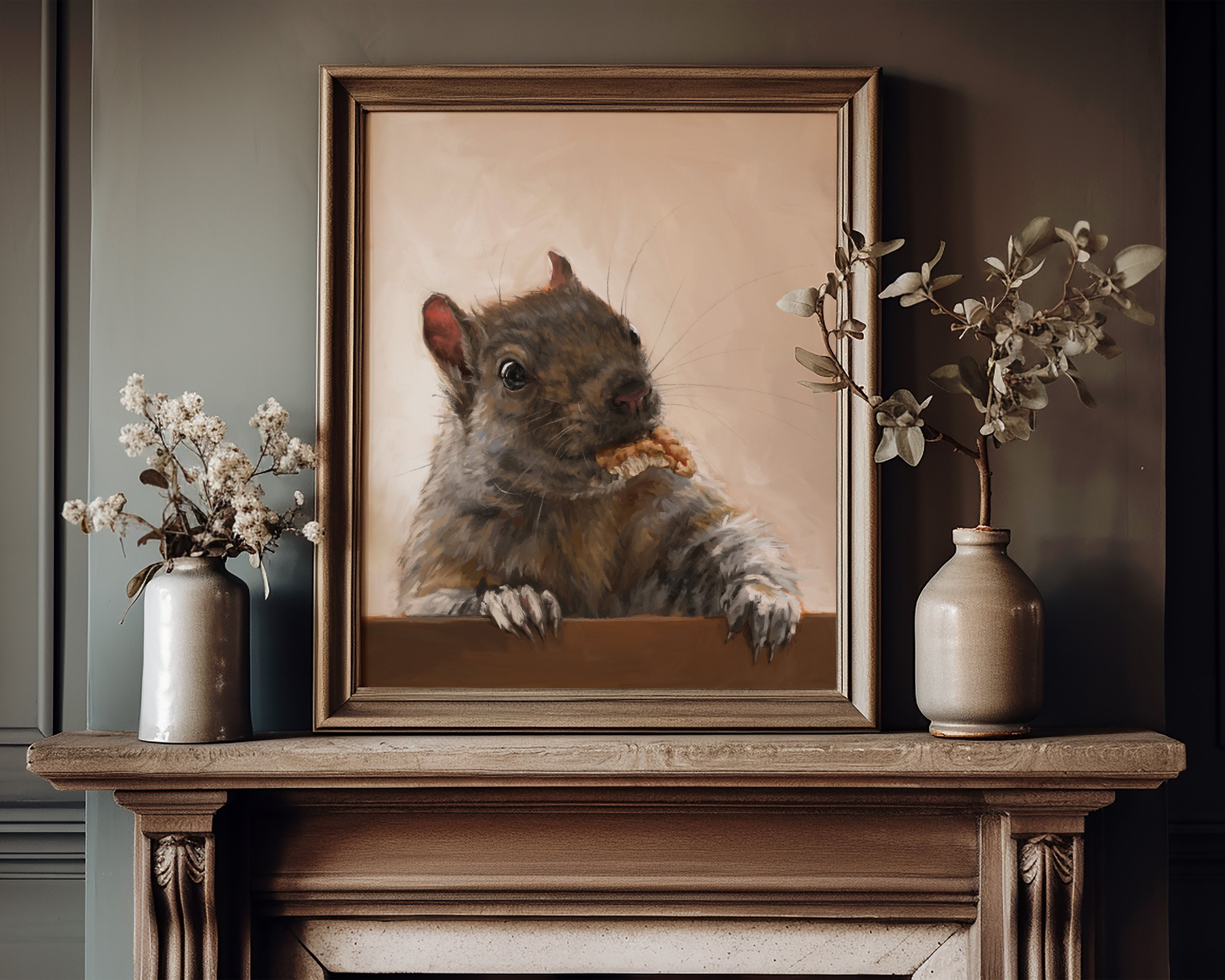 "Brigette With A Walnut" by Catherine Hébert - Grey Squirrel with a Walnut Fine Art Print