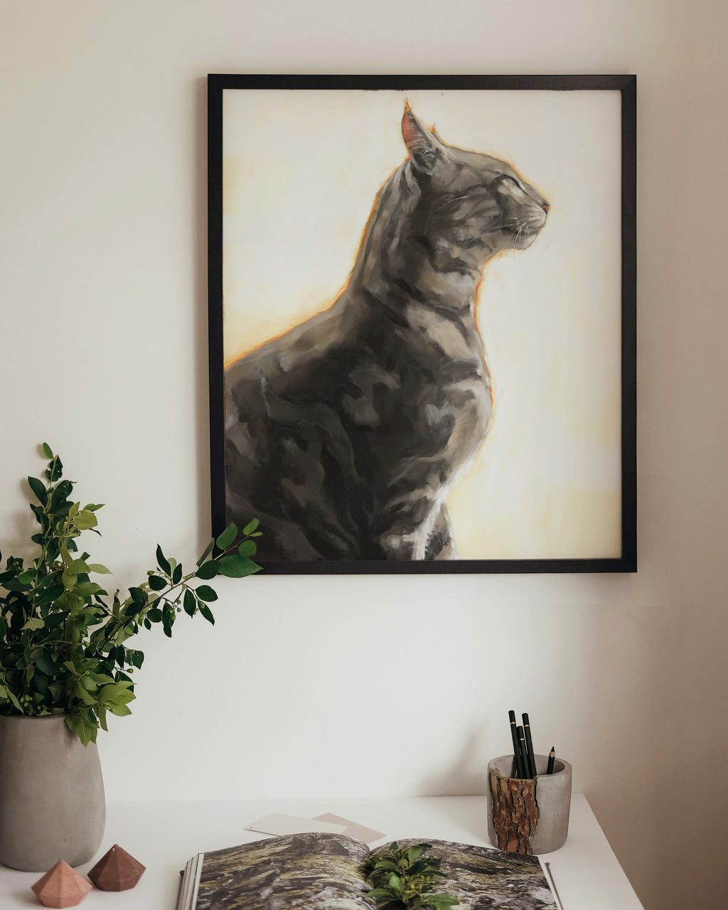 "Piper" by Catherine Hébert - Grey Bengal Marble Tabby  Art Print