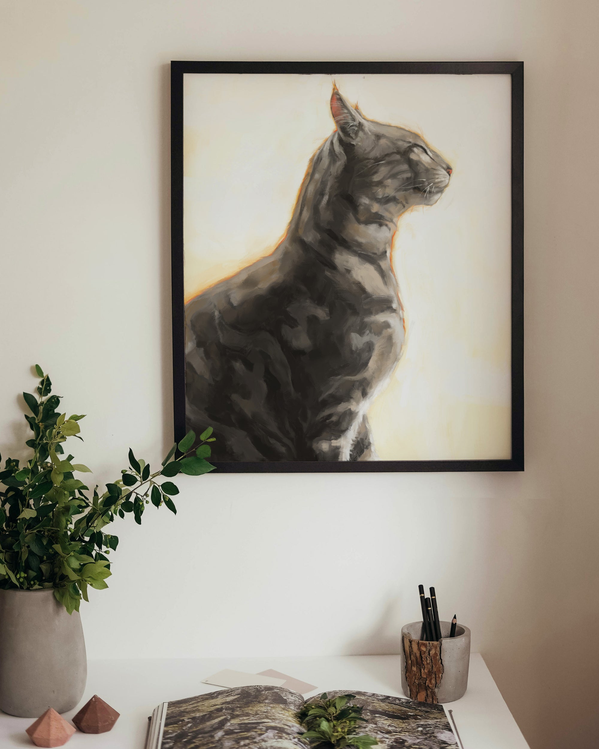 "Piper" by Catherine Hébert - Grey Bengal Marble Tabby  Art Print