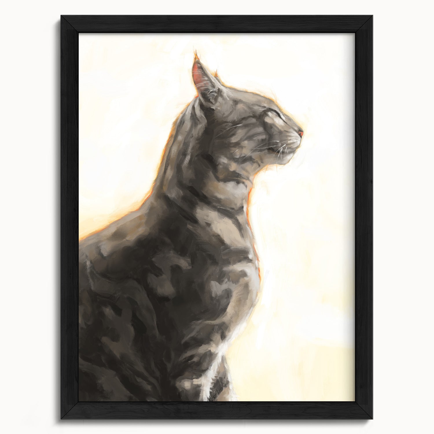 "Piper" by Catherine Hébert - Grey Bengal Marble Tabby  Art Print - 12"x16" size