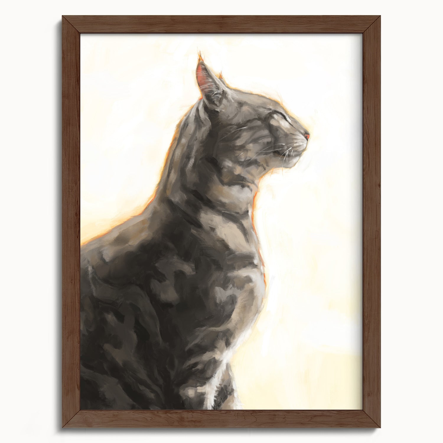 "Piper" by Catherine Hébert - Grey Bengal Marble Tabby  Art Print - 12"x16" size