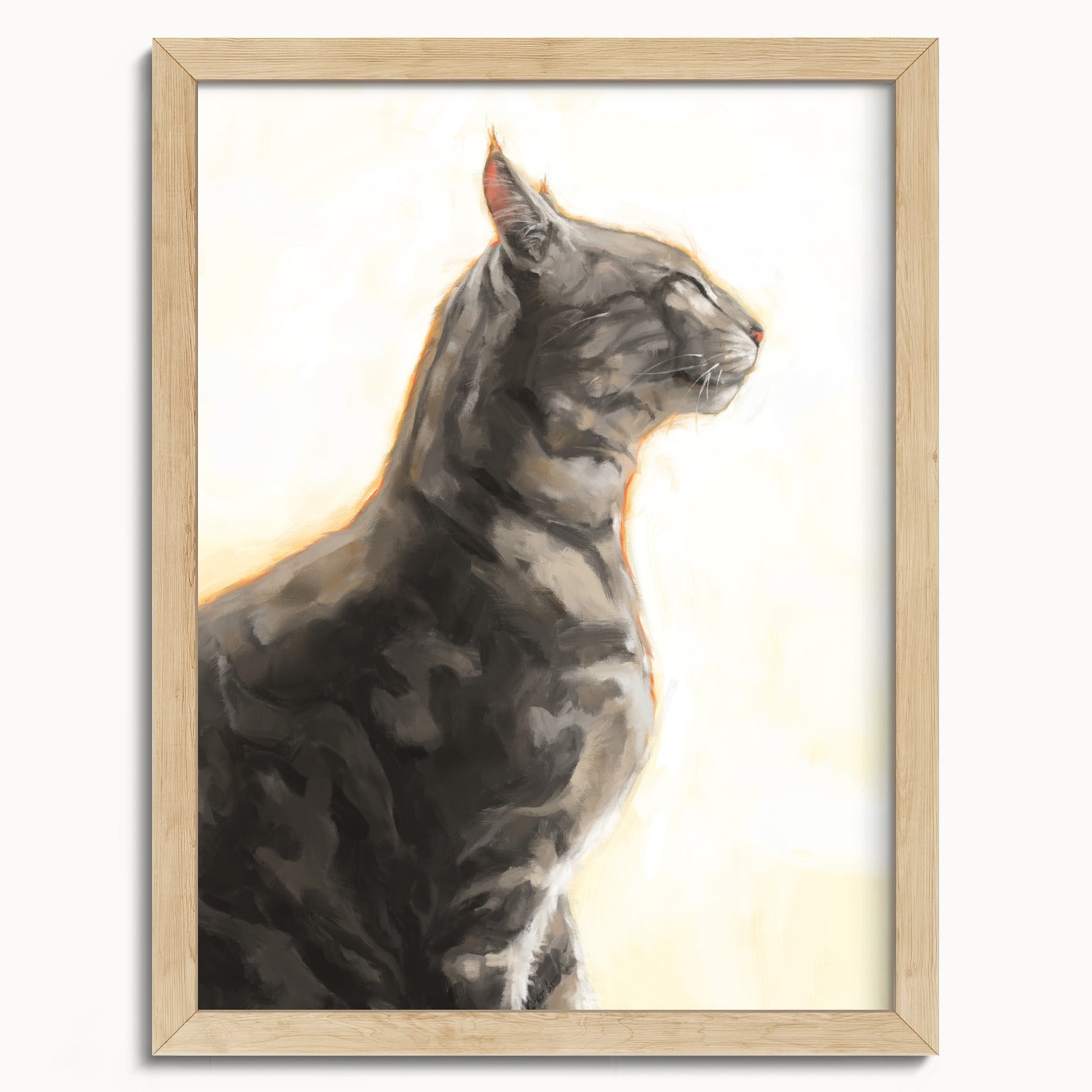 "Piper" by Catherine Hébert - Grey Bengal Marble Tabby  Art Print - 12"x16" size