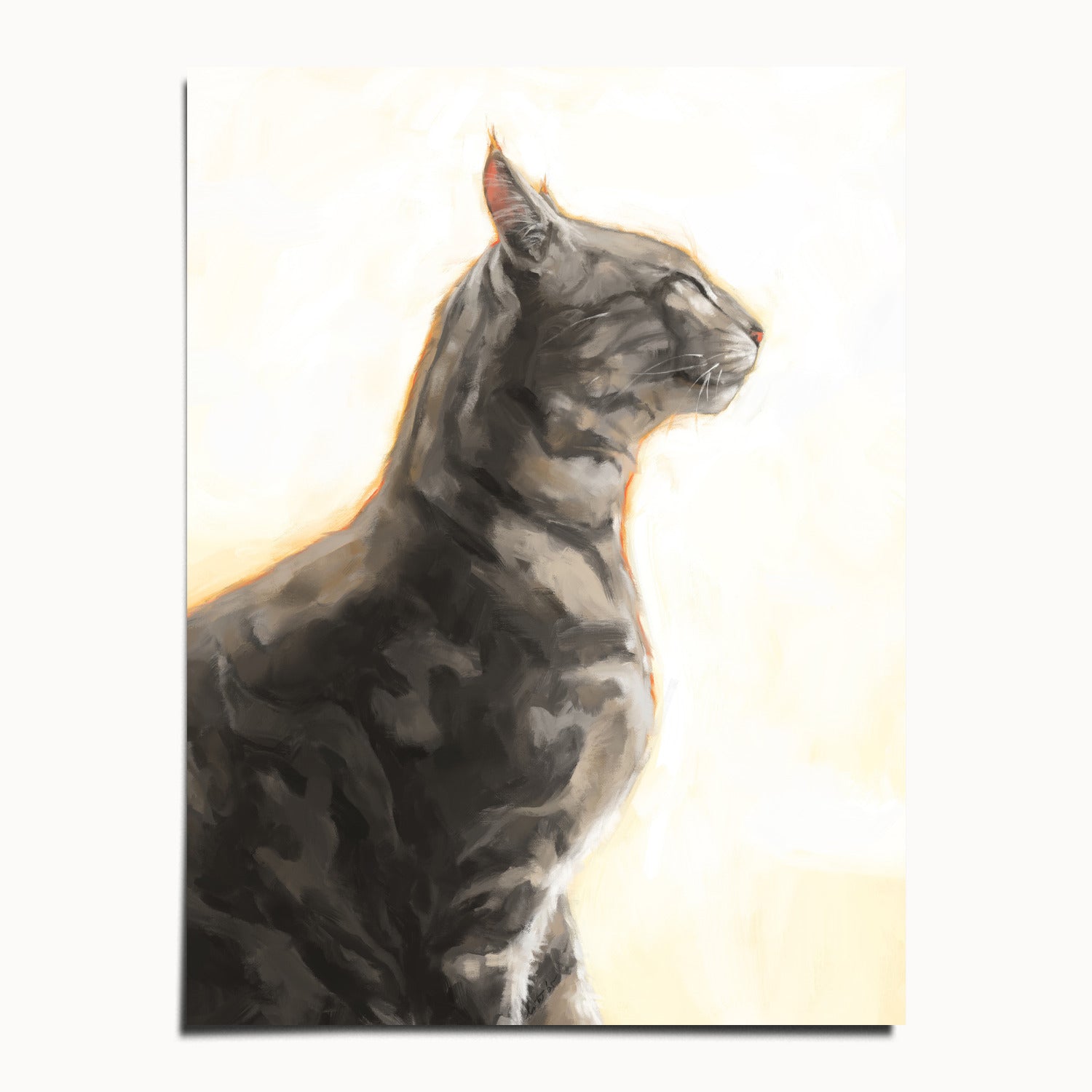 "Piper" by Catherine Hébert - Grey Bengal Marble Tabby  Art Print - 12"x16" size