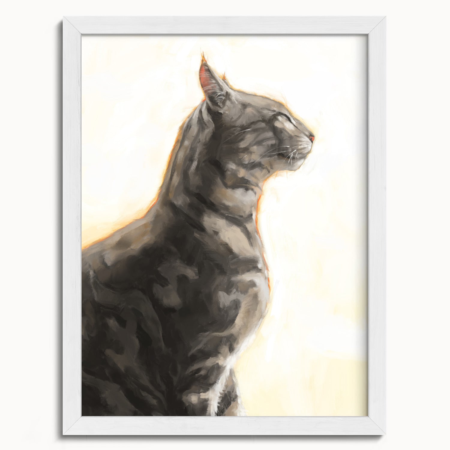 "Piper" by Catherine Hébert - Grey Bengal Marble Tabby  Art Print - 12"x16" size