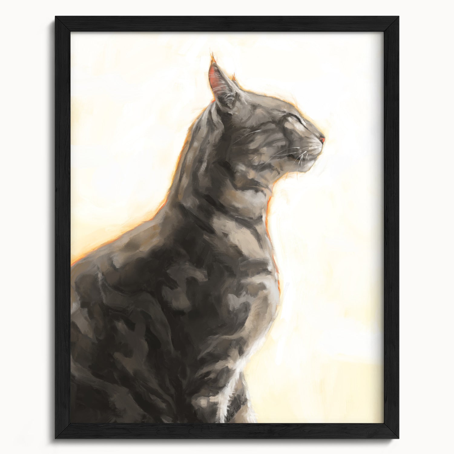 "Piper" by Catherine Hébert - Grey Bengal Marble Tabby  Art Print - 16"x20" size
