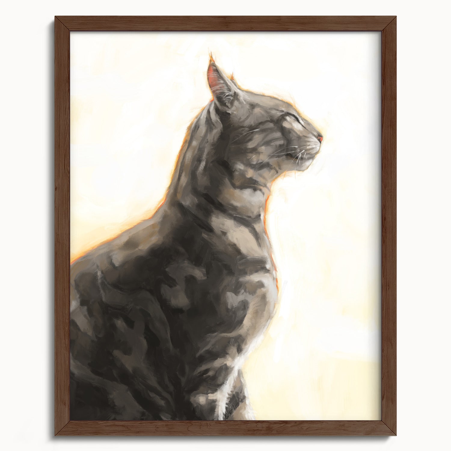 "Piper" by Catherine Hébert - Grey Bengal Marble Tabby  Art Print - 16"x20" size