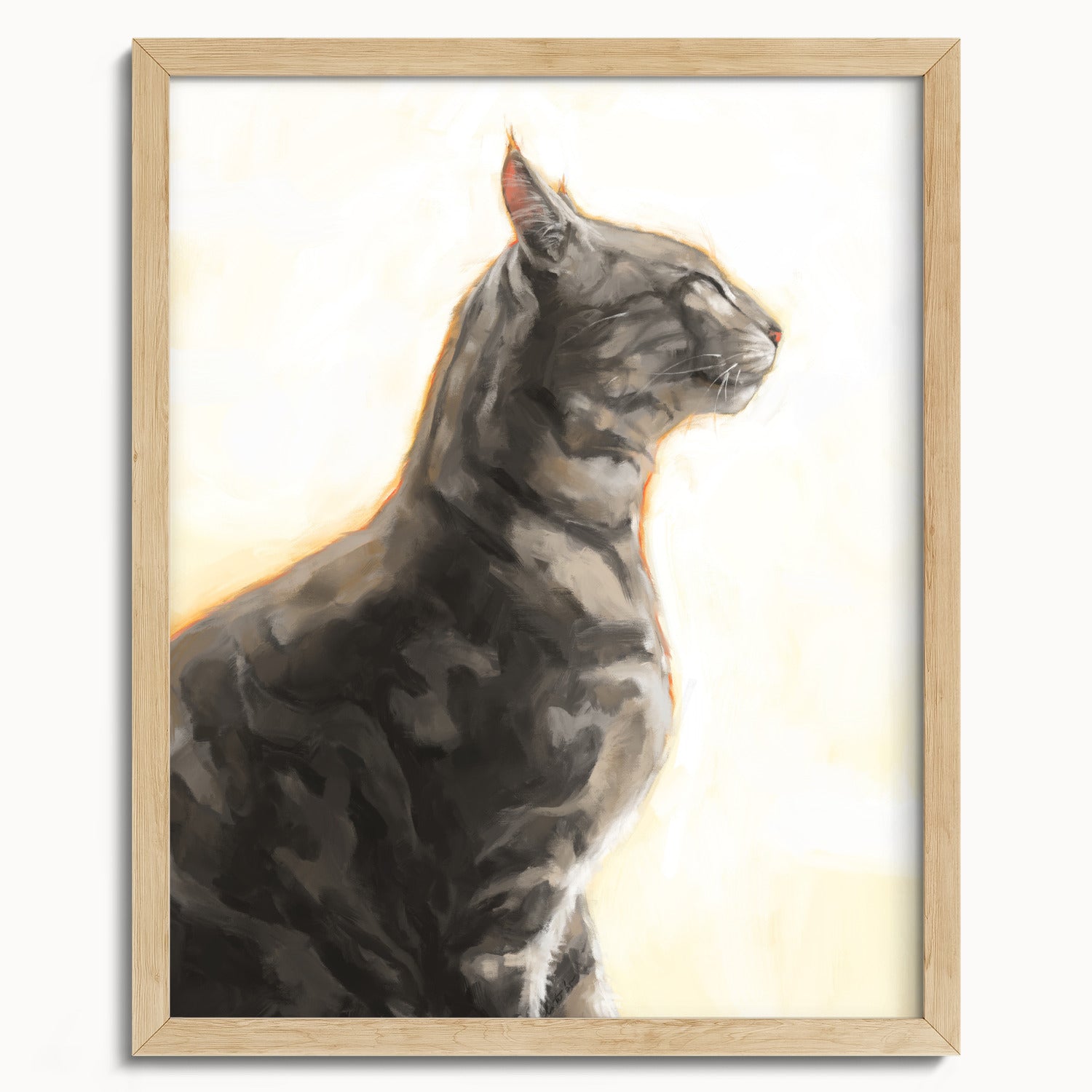 "Piper" by Catherine Hébert - Grey Bengal Marble Tabby  Art Print - 16"x20" size