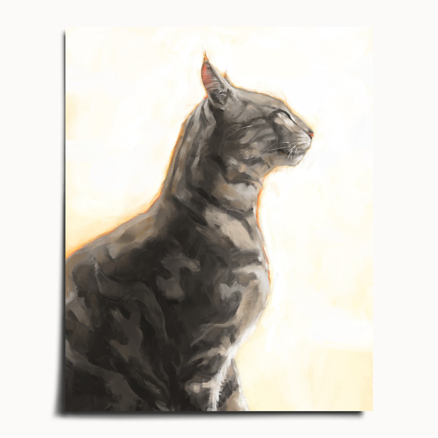 "Piper" by Catherine Hébert - Grey Bengal Marble Tabby  Art Print - 16"x20" size
