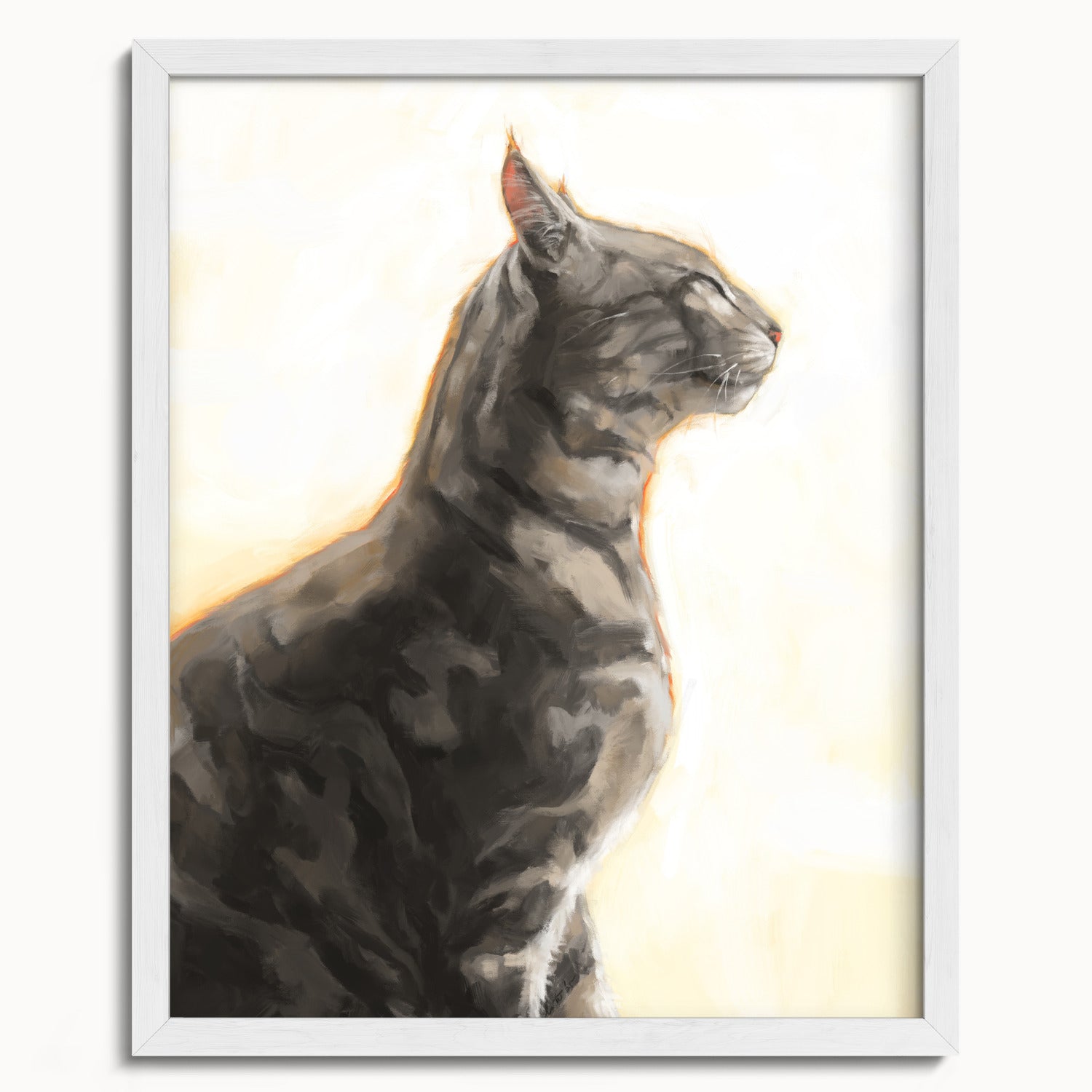 "Piper" by Catherine Hébert - Grey Bengal Marble Tabby  Art Print - 16"x20" size
