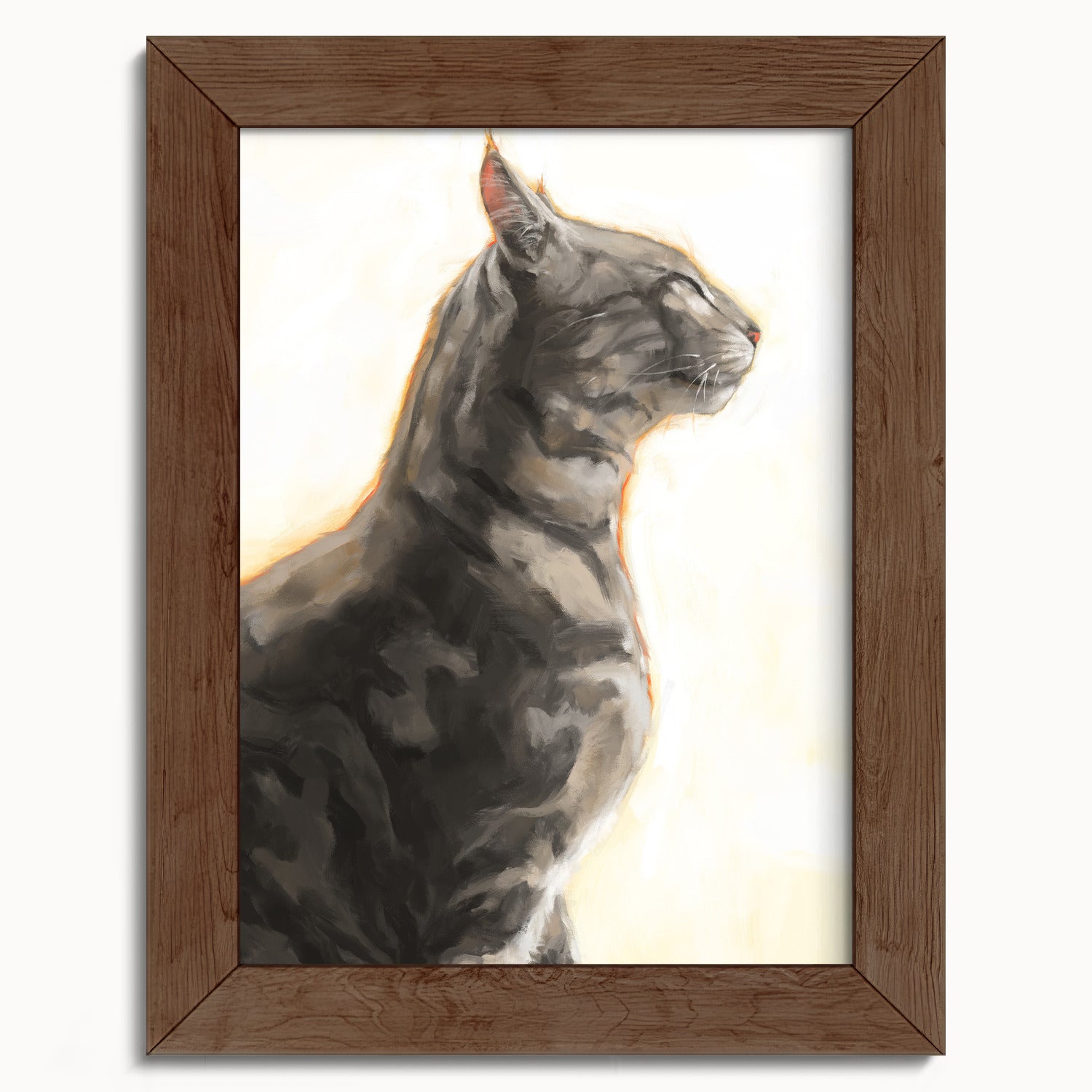 "Piper" by Catherine Hébert - Grey Bengal Marble Tabby  Art Print - 5"x7" size