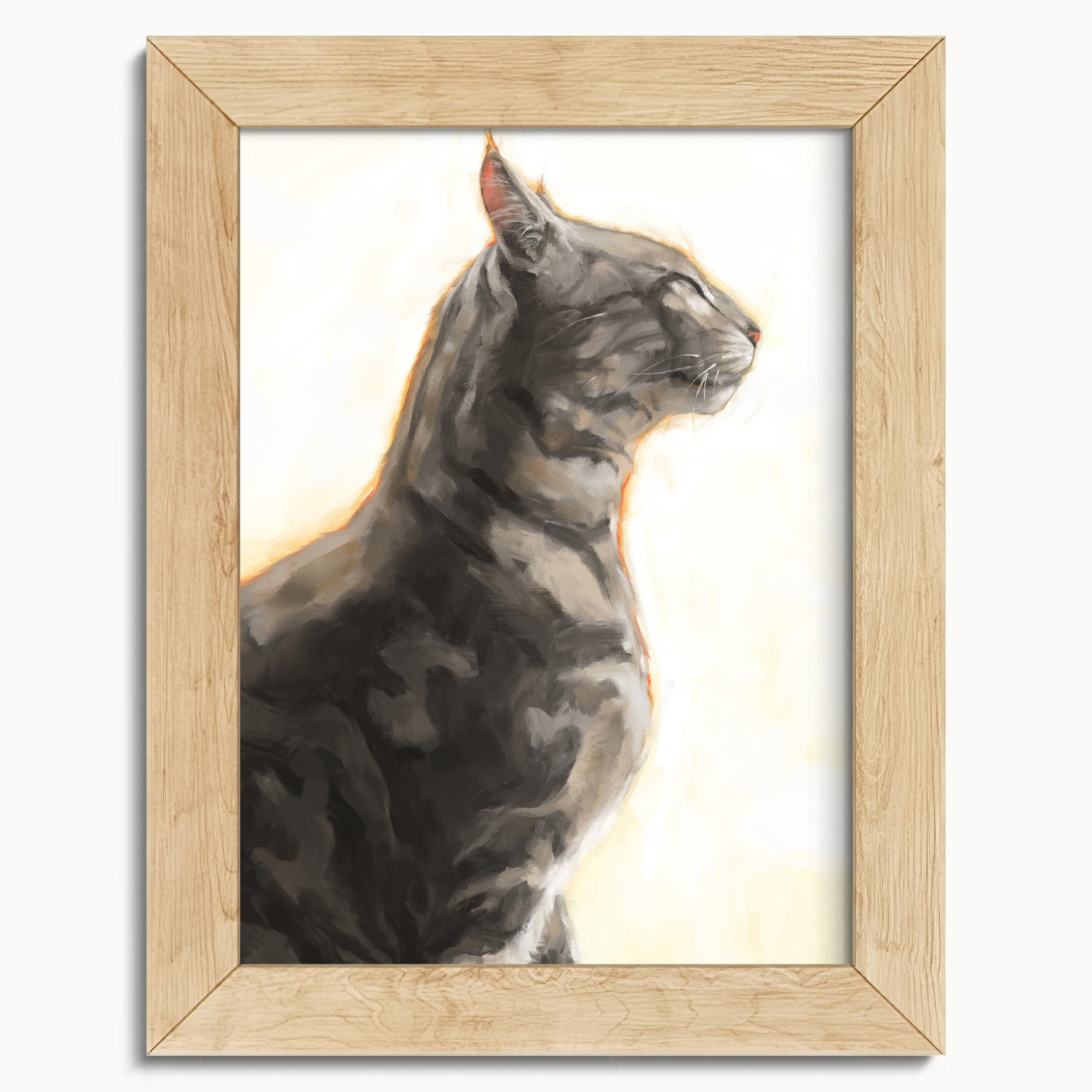 "Piper" by Catherine Hébert - Grey Bengal Marble Tabby  Art Print - 5"x7" size