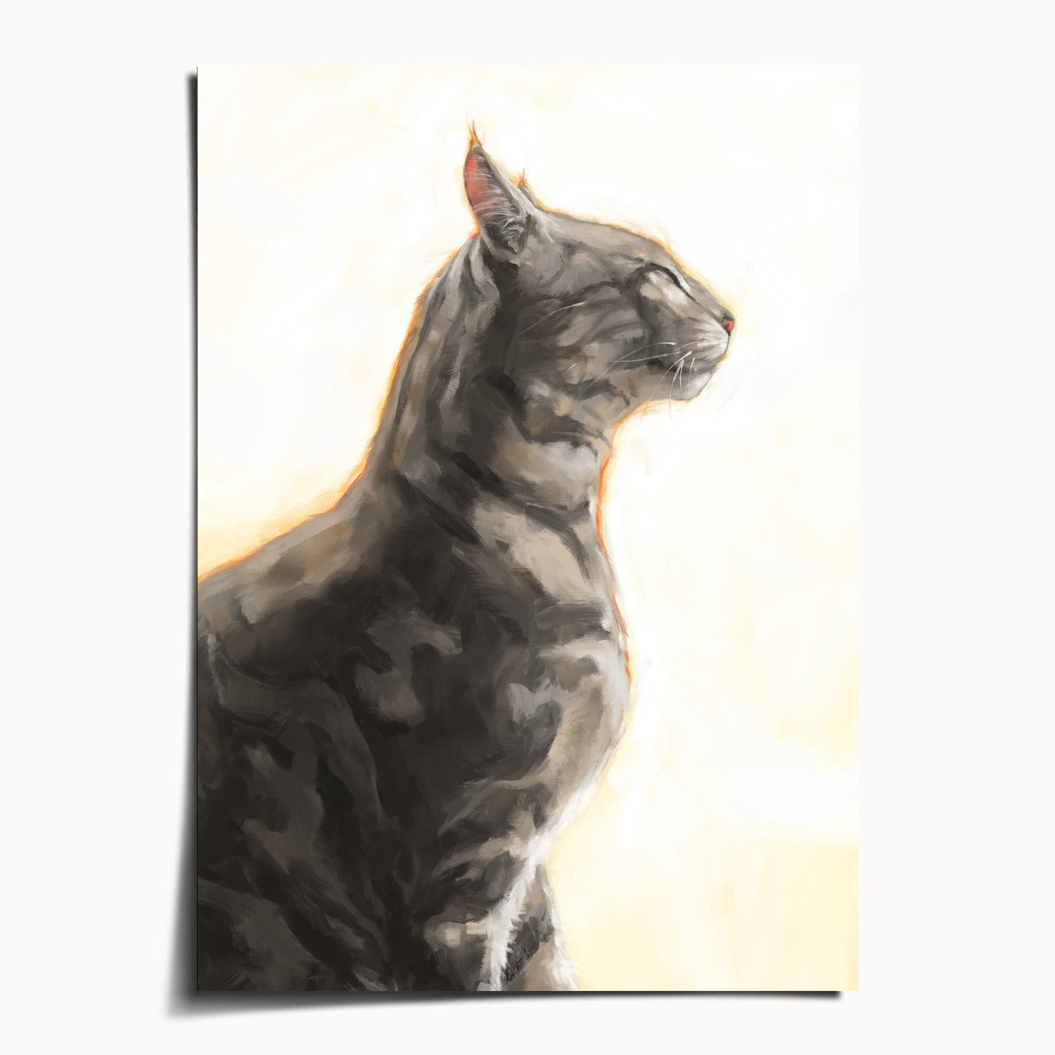 "Piper" by Catherine Hébert - Grey Bengal Marble Tabby  Art Print - 5"x7" size