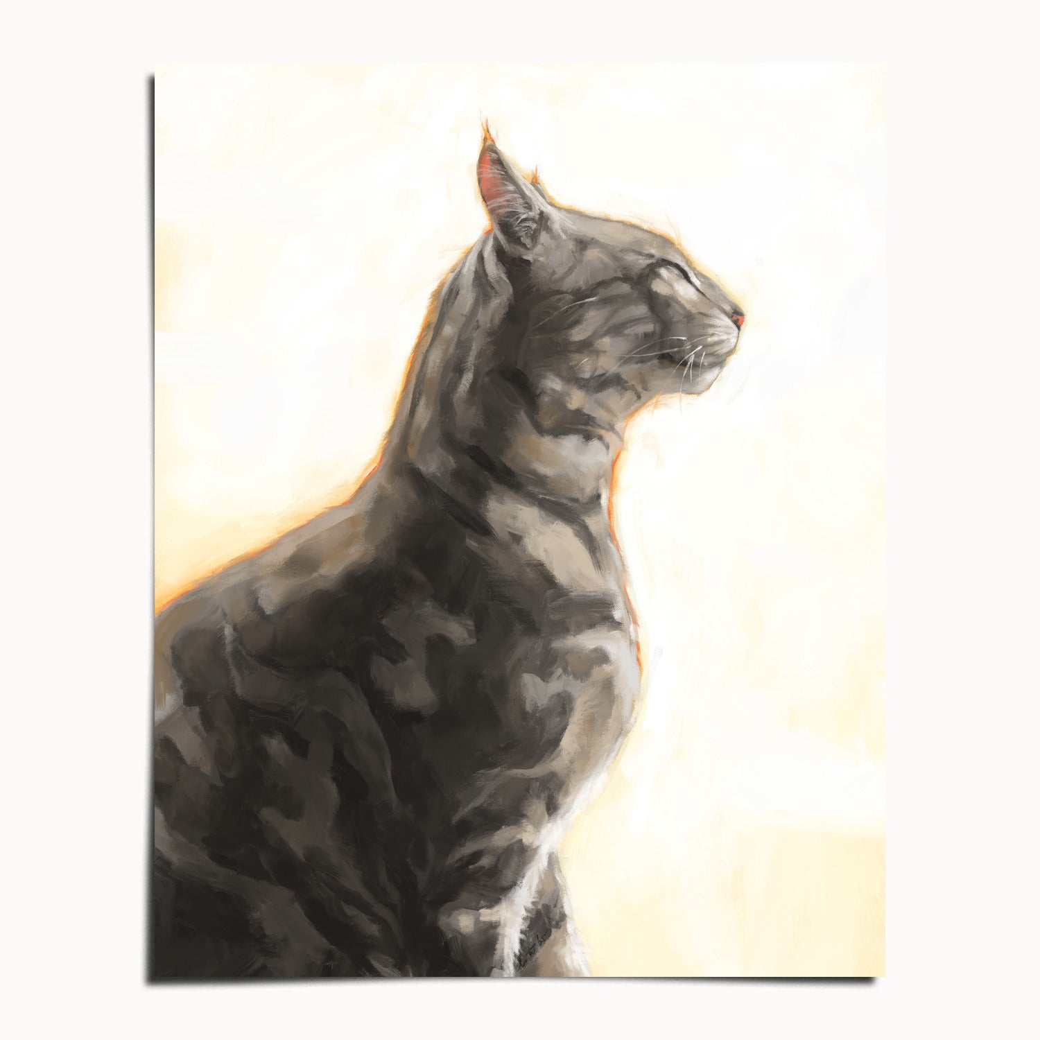 "Piper" by Catherine Hébert - Grey Bengal Marble Tabby  Art Print - 24"x30" size