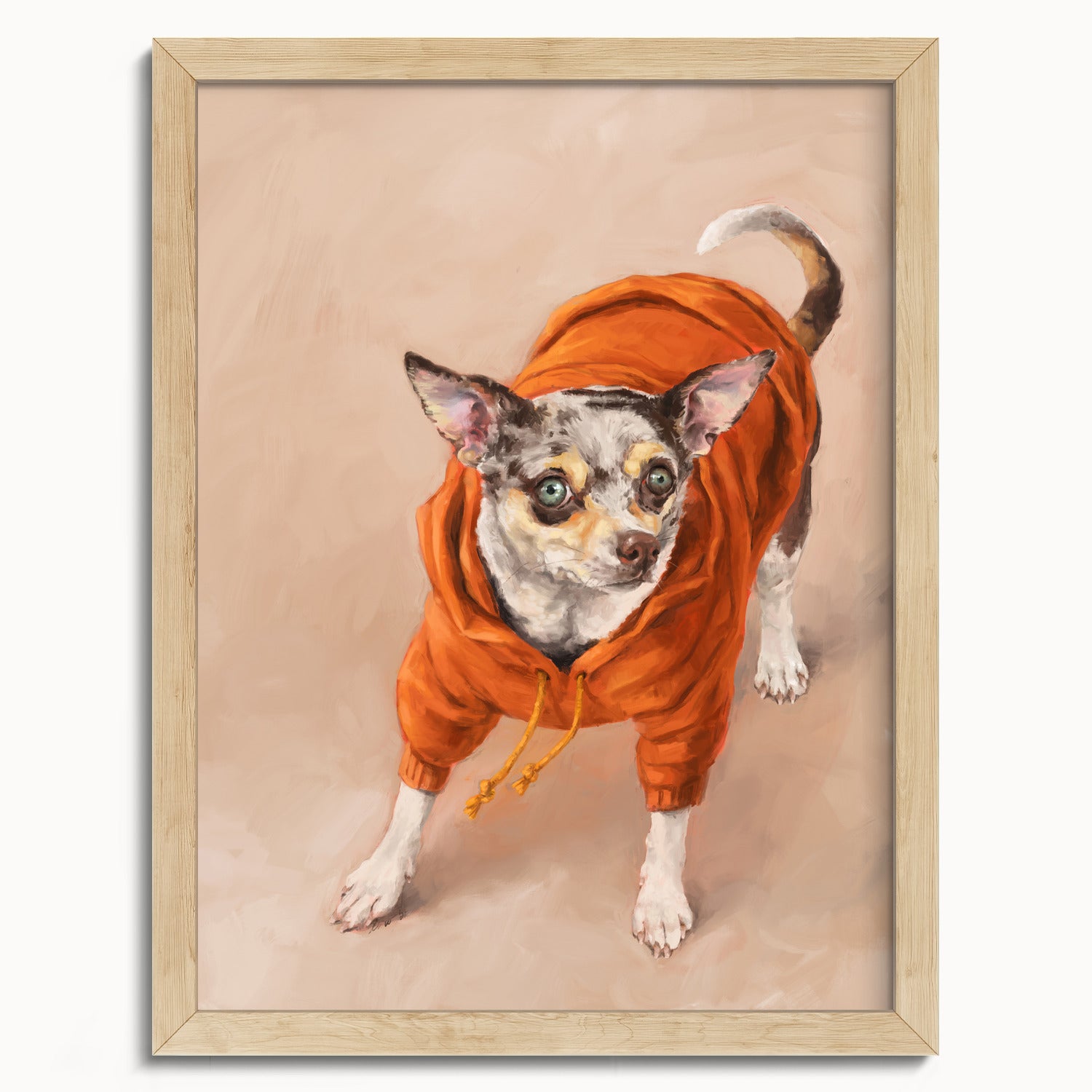 "Eastern Passage Dog" by Catherine Hébert - Chihuahua in Orange Hoodie Art Print - 12"x16" size