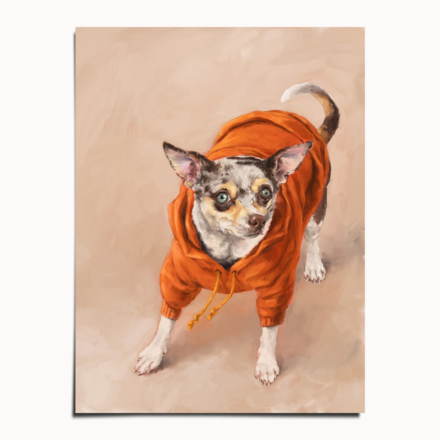"Eastern Passage Dog" by Catherine Hébert - Chihuahua in Orange Hoodie Art Print - 30"x40" size