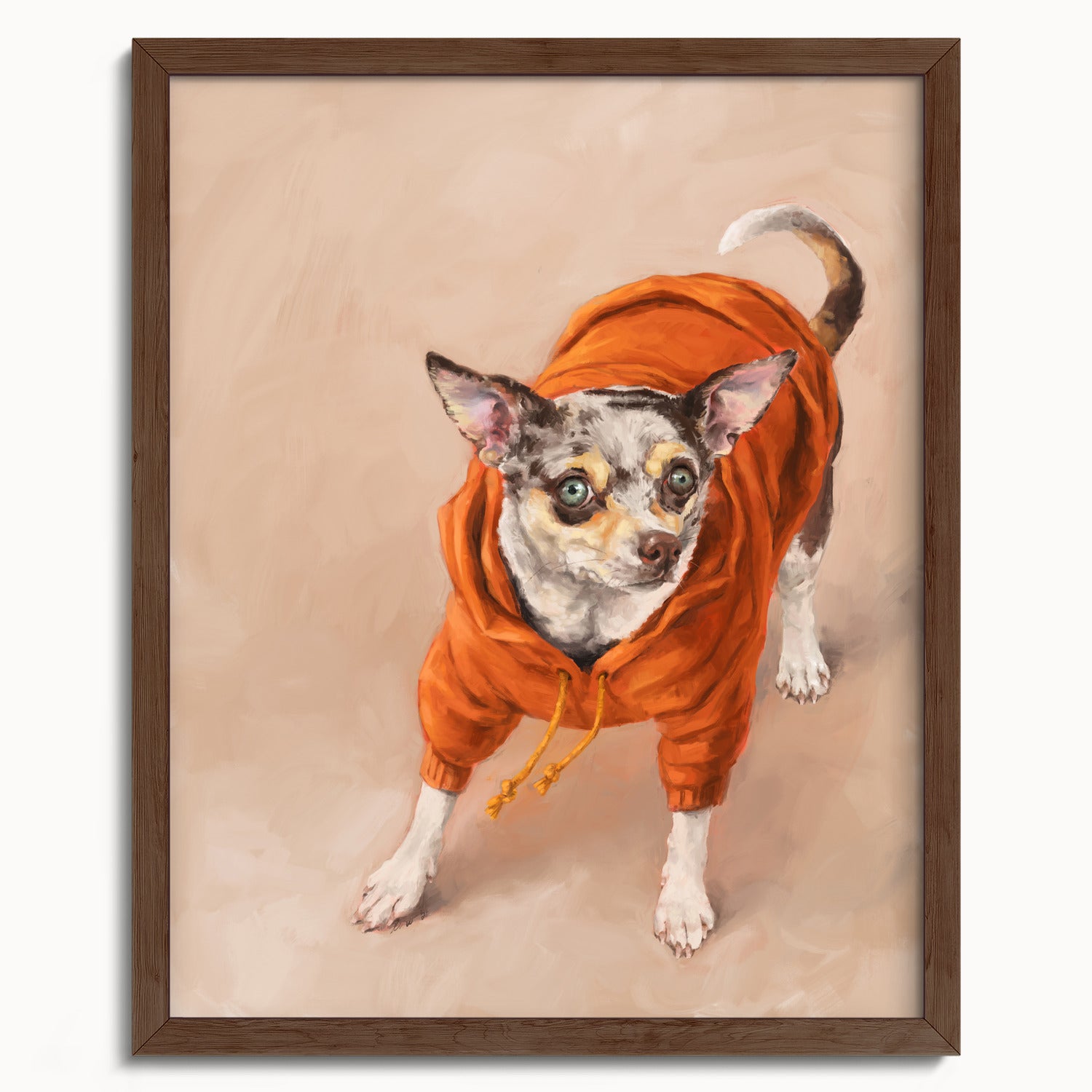 "Eastern Passage Dog" by Catherine Hébert - Chihuahua in Orange Hoodie Art Print - 16"x20" size