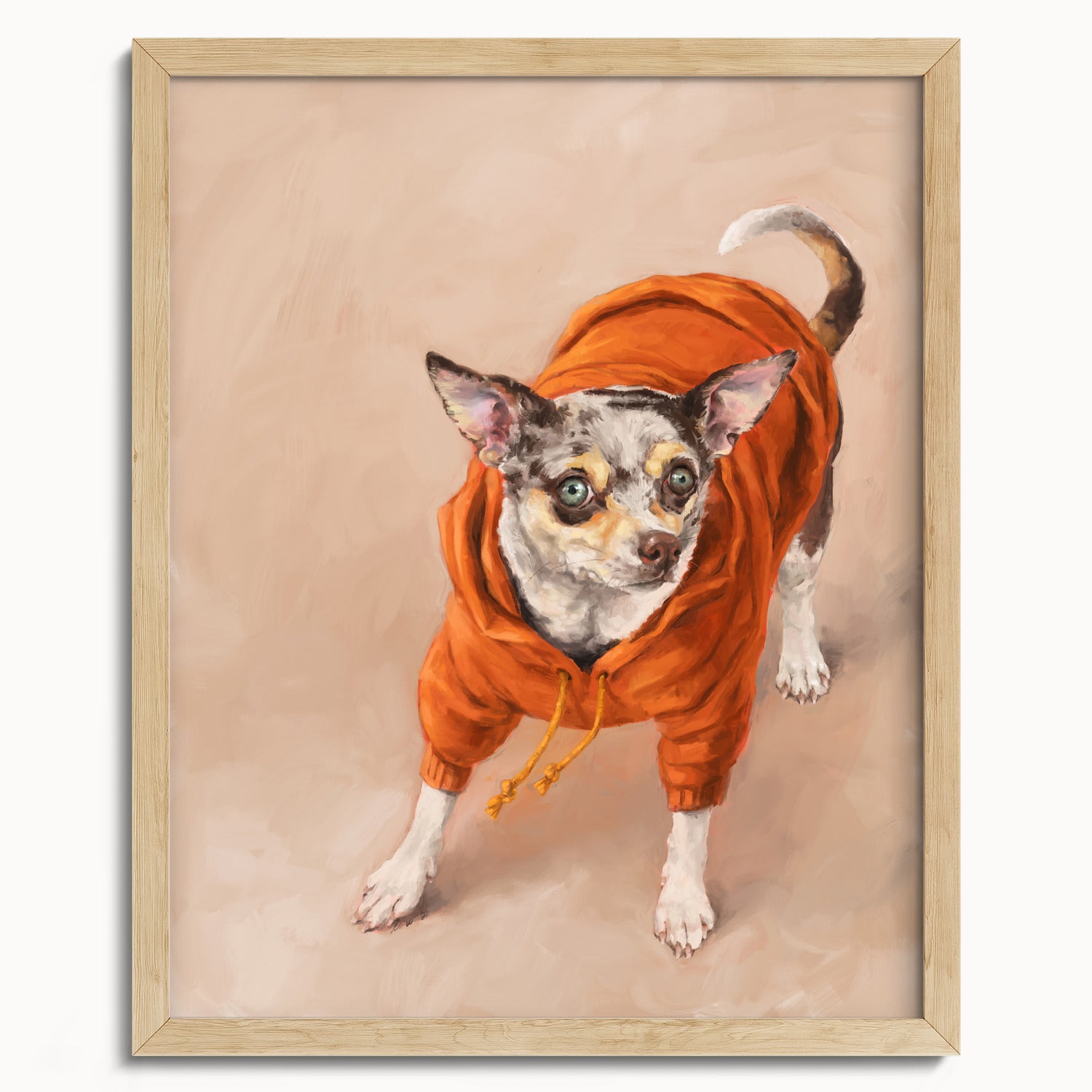 "Eastern Passage Dog" by Catherine Hébert - Chihuahua in Orange Hoodie Art Print - 16"x20" size