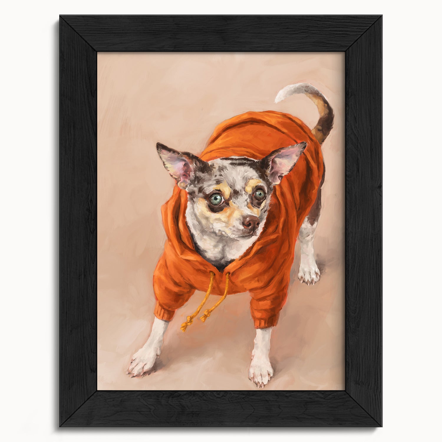 "Eastern Passage Dog" by Catherine Hébert - Chihuahua in Orange Hoodie Art Print - 5"x7" size