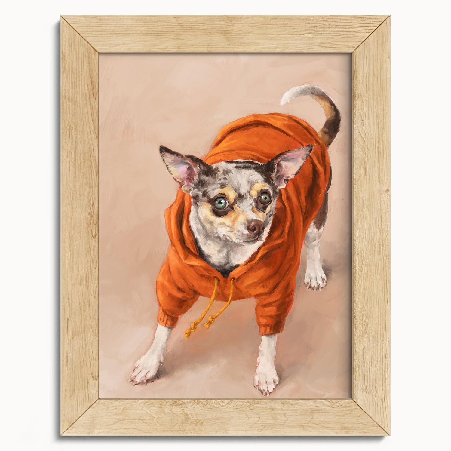 "Eastern Passage Dog" by Catherine Hébert - Chihuahua in Orange Hoodie Art Print - 5"x7" size