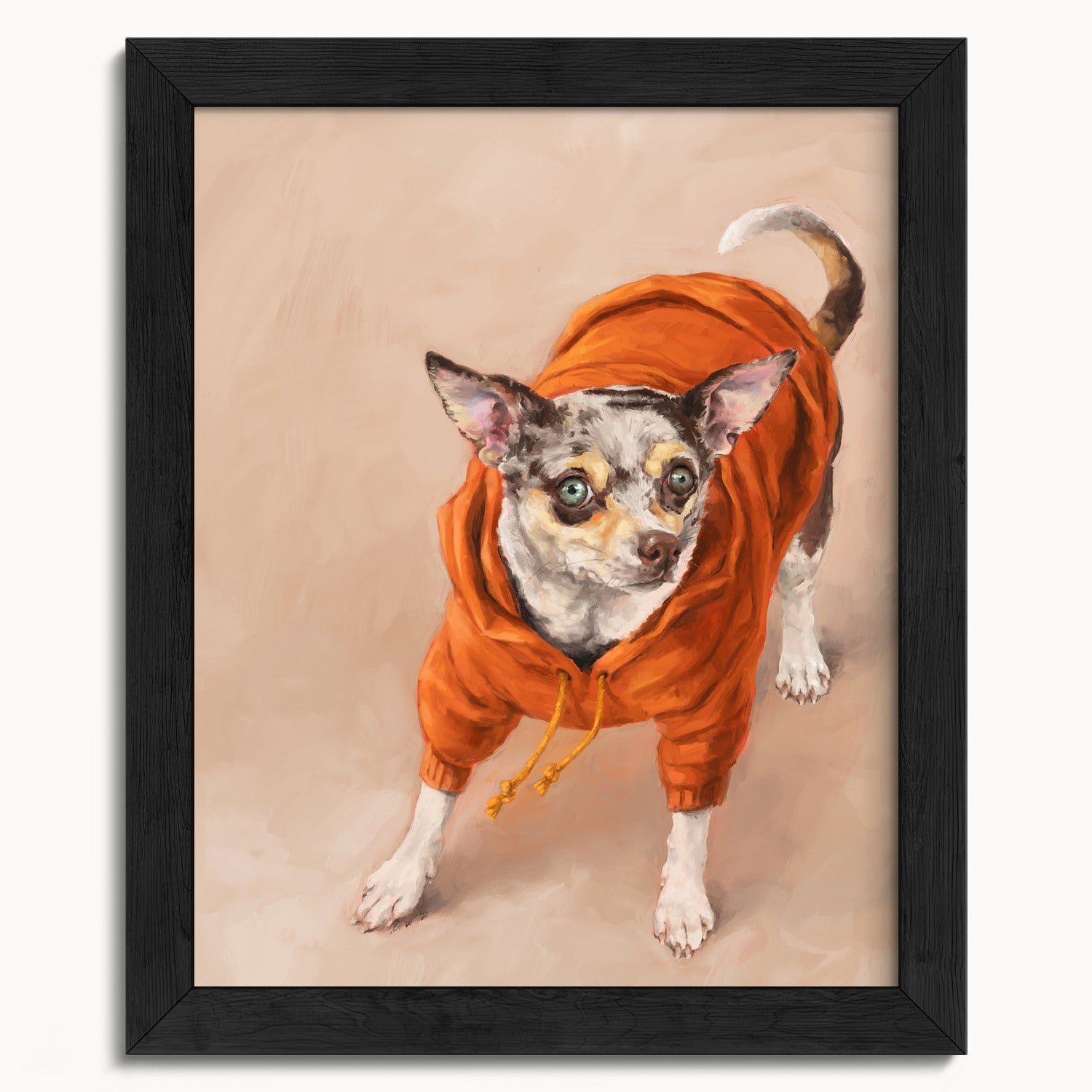 "Eastern Passage Dog" by Catherine Hébert - Chihuahua in Orange Hoodie Art Print - 8"x10" size