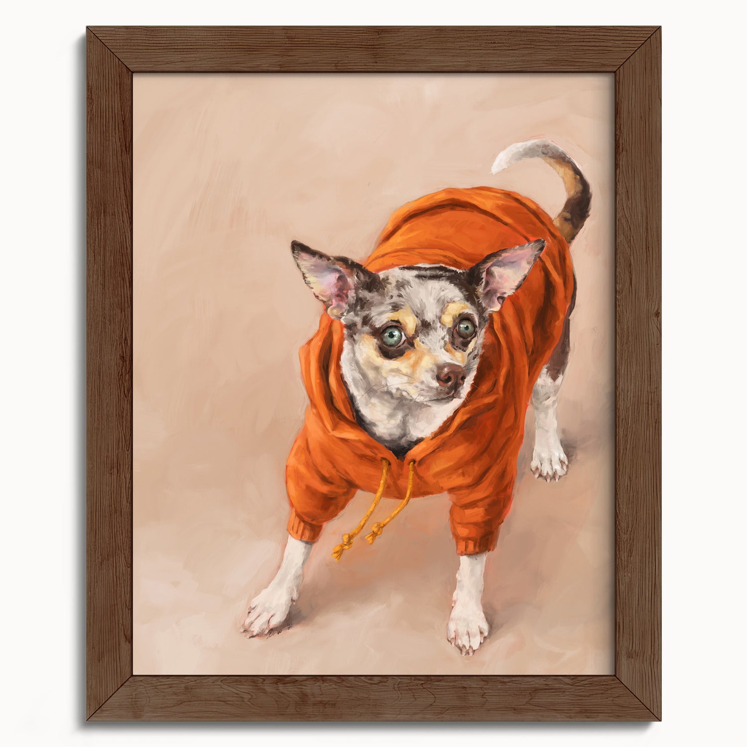 "Eastern Passage Dog" by Catherine Hébert - Chihuahua in Orange Hoodie Art Print - 8"x10" size