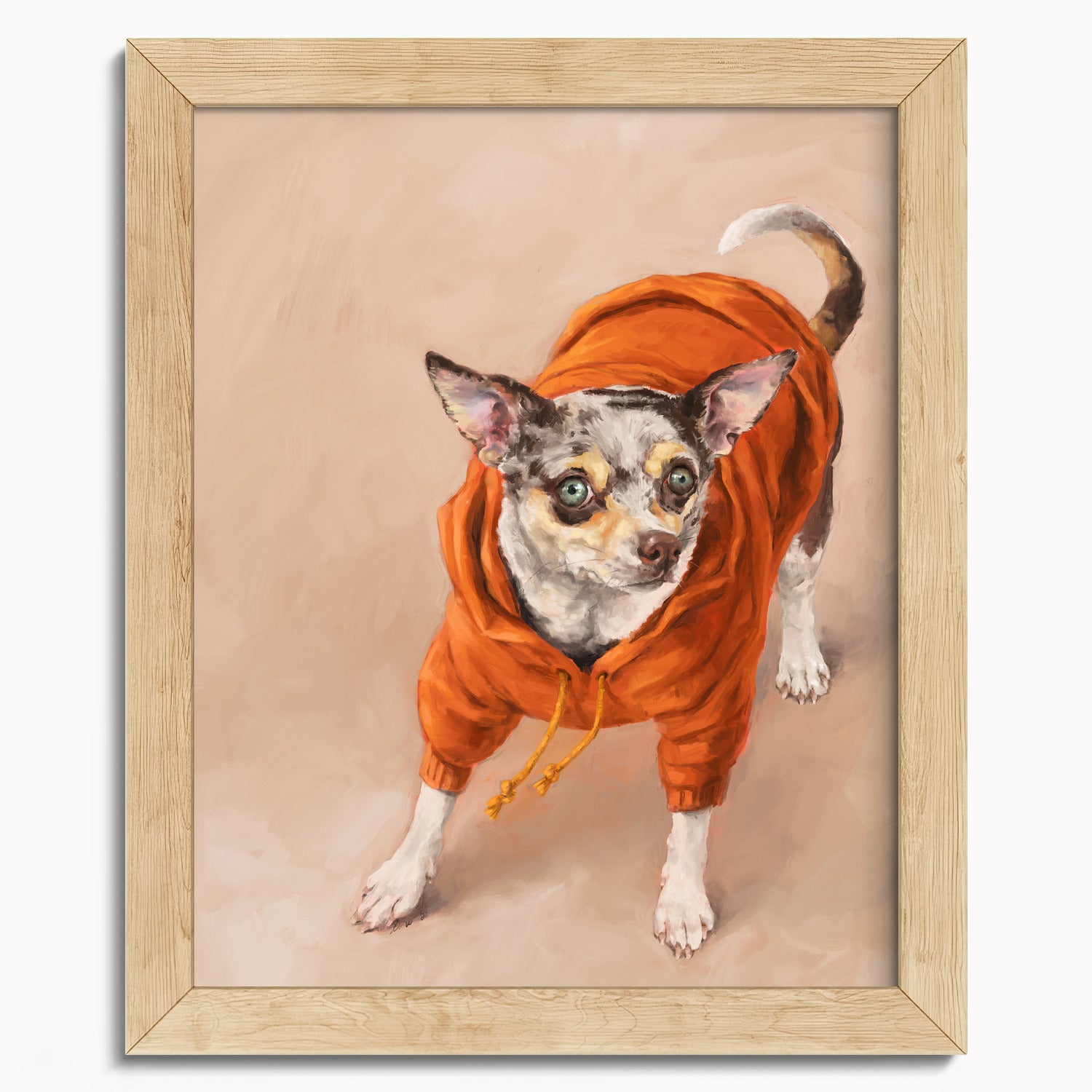 "Eastern Passage Dog" by Catherine Hébert - Chihuahua in Orange Hoodie Art Print - 8"x10" size