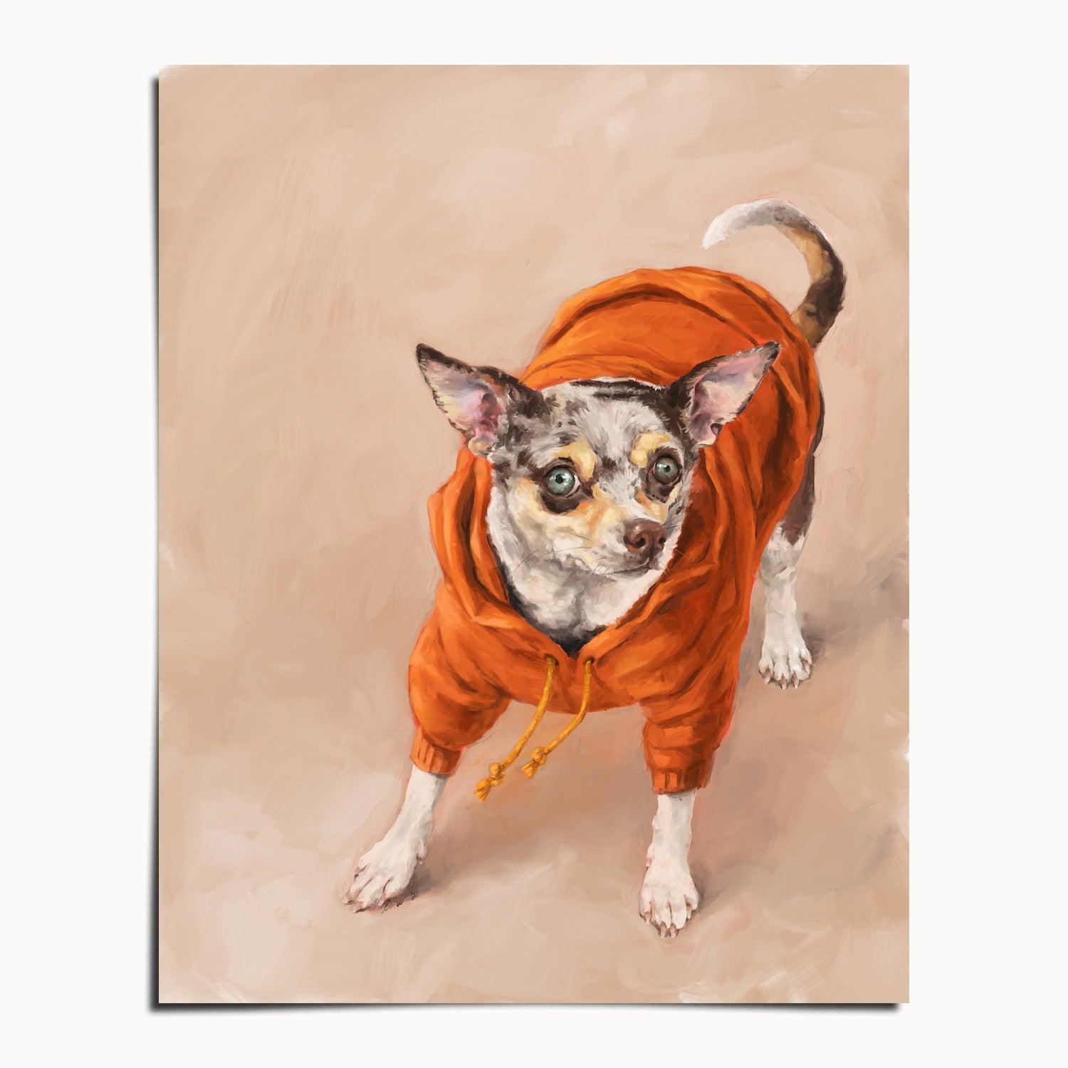 "Eastern Passage Dog" by Catherine Hébert - Chihuahua in Orange Hoodie Art Print - 8"x10" size
