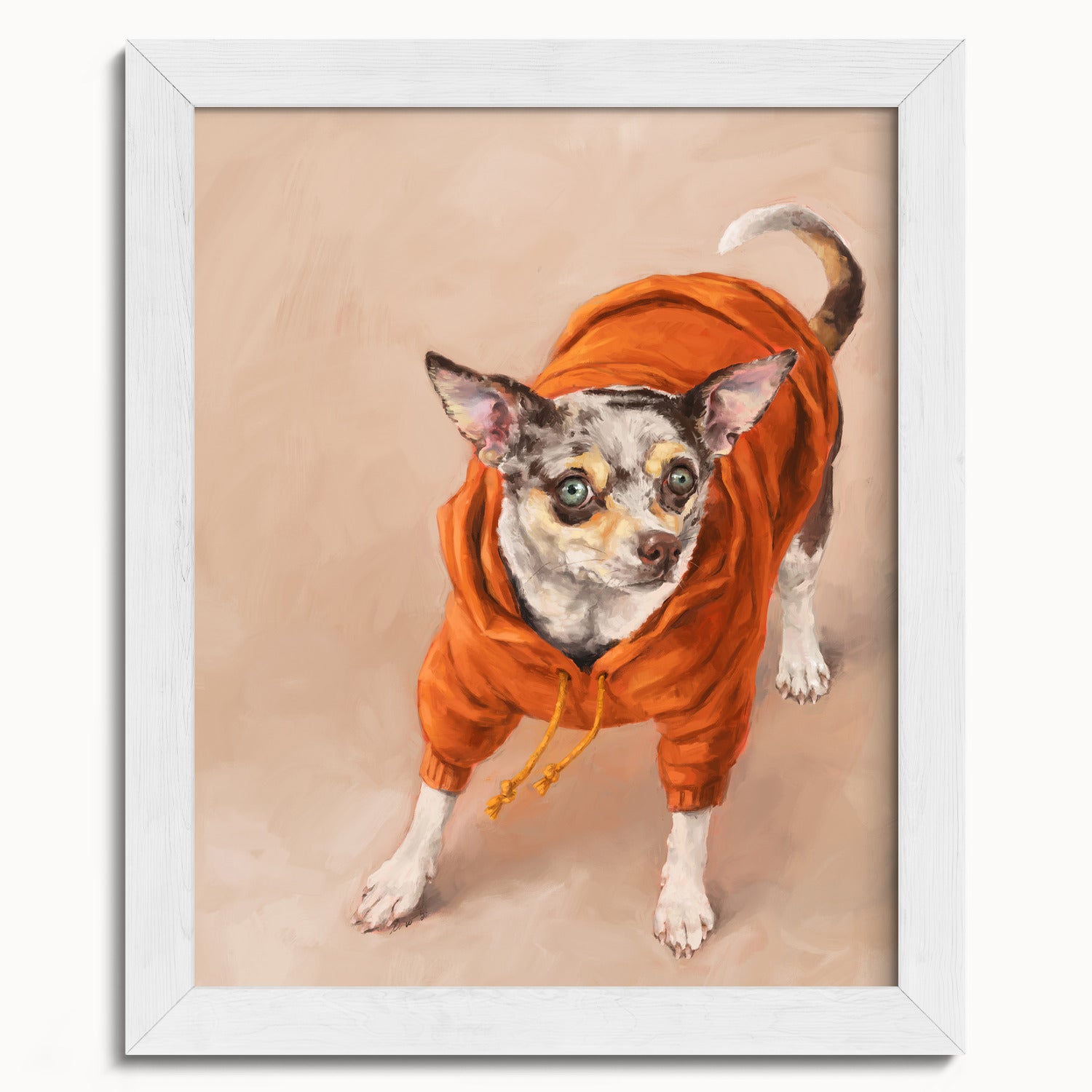 "Eastern Passage Dog" by Catherine Hébert - Chihuahua in Orange Hoodie Art Print - 8"x10" size