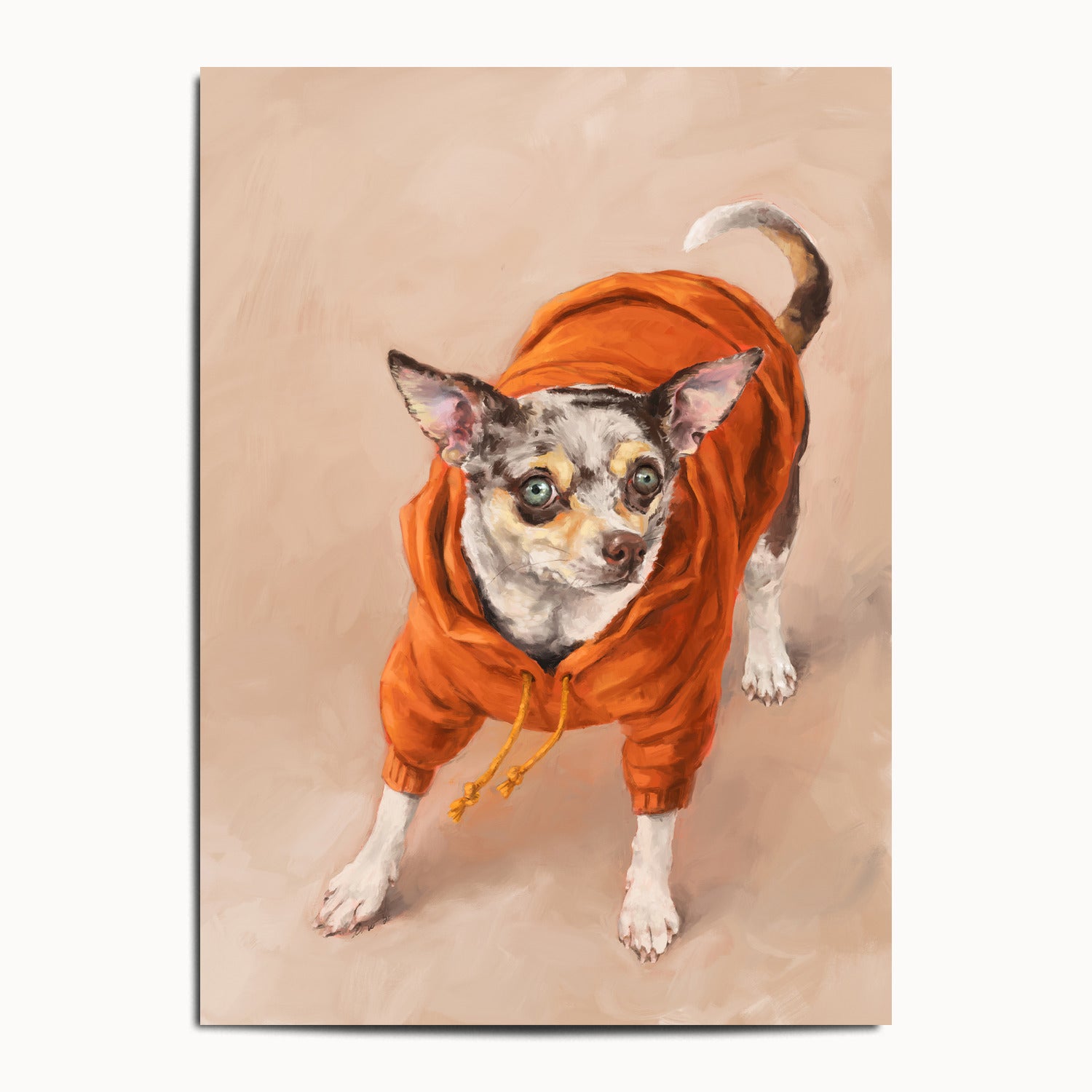 "Eastern Passage Dog" by Catherine Hébert - Chihuahua in Orange Hoodie Art Print - 13"x18" size
