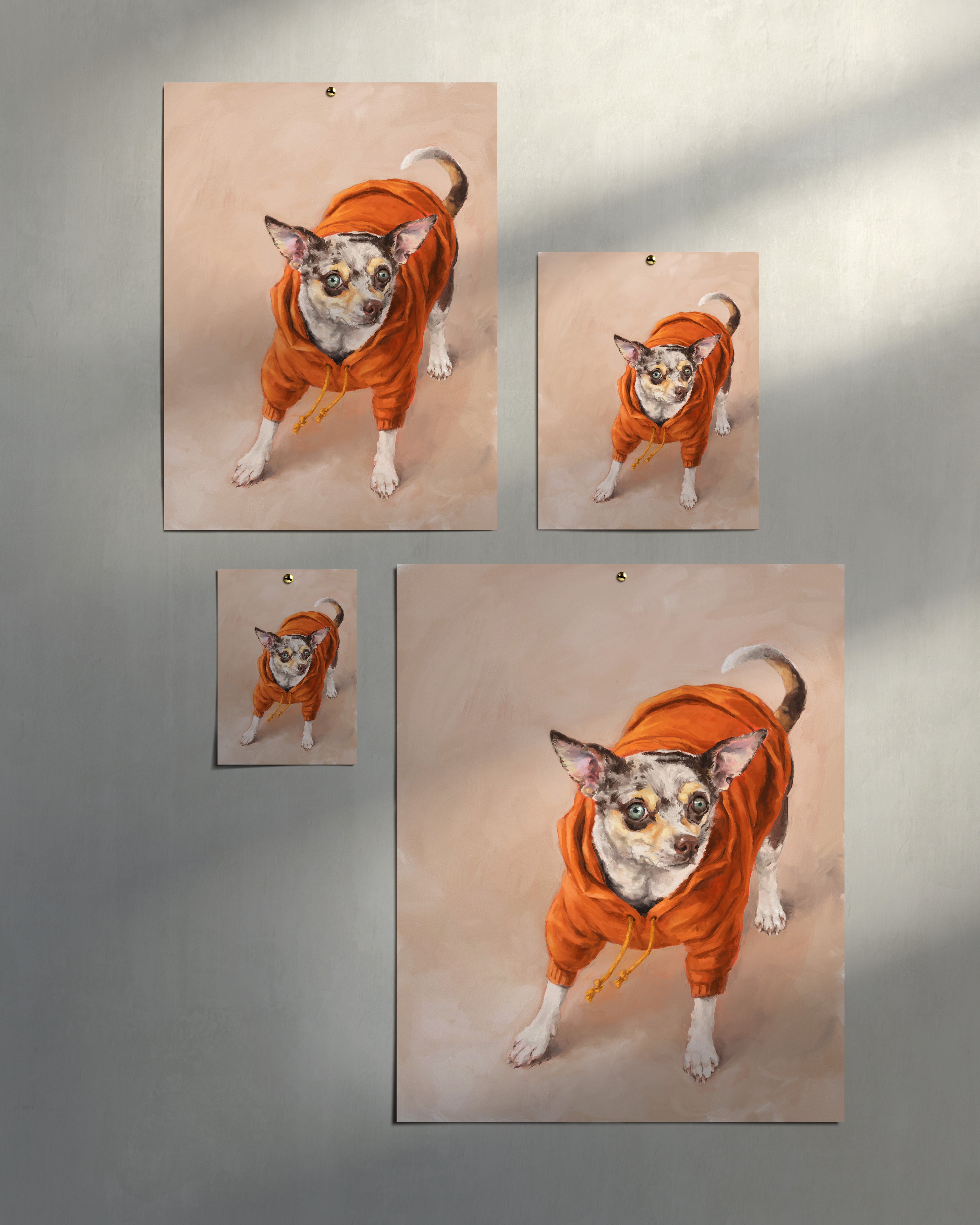 "Eastern Passage Dog" by Catherine Hébert - Chihuahua in Orange Hoodie Art Print