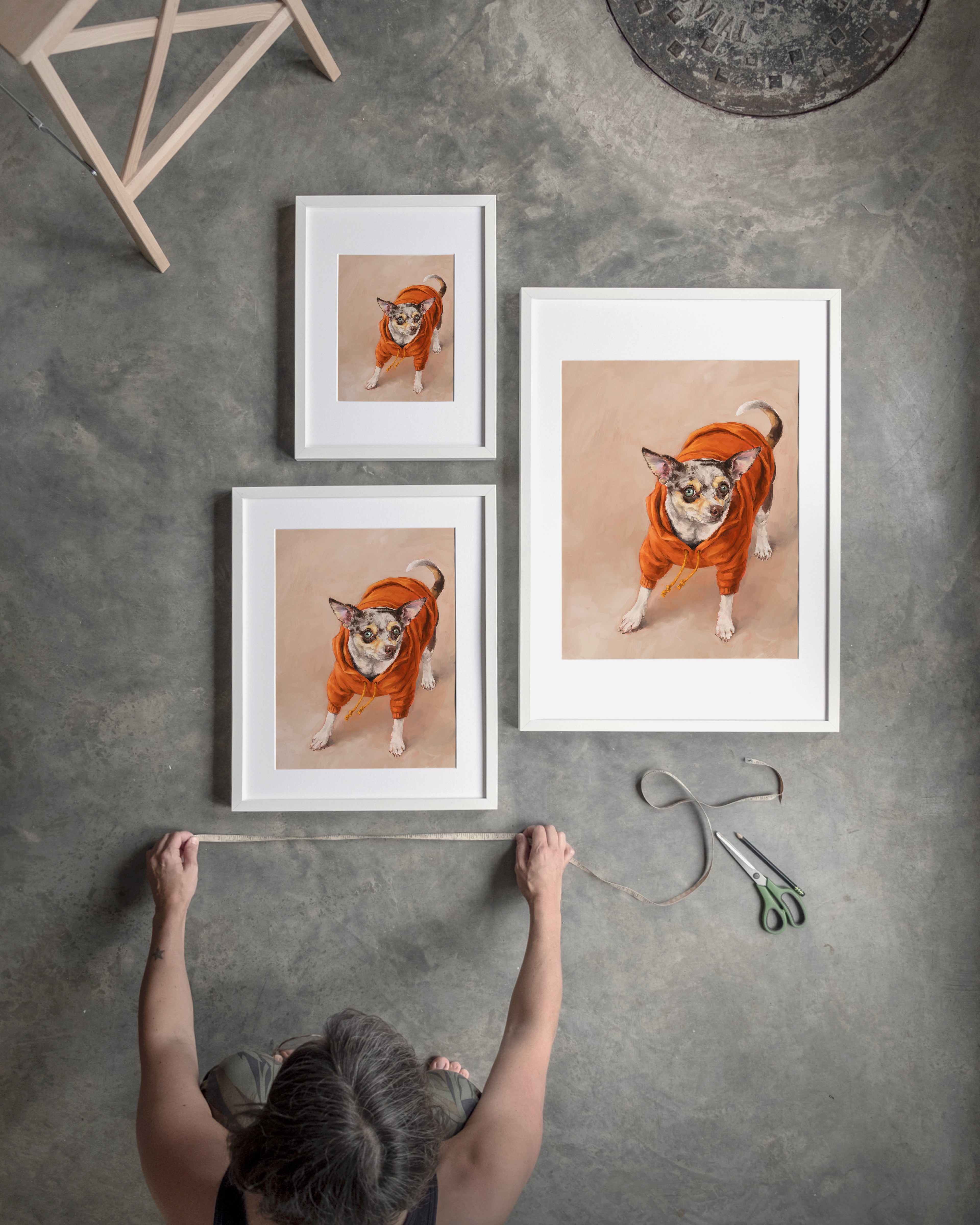 "Eastern Passage Dog" by Catherine Hébert - Chihuahua in Orange Hoodie Art Print