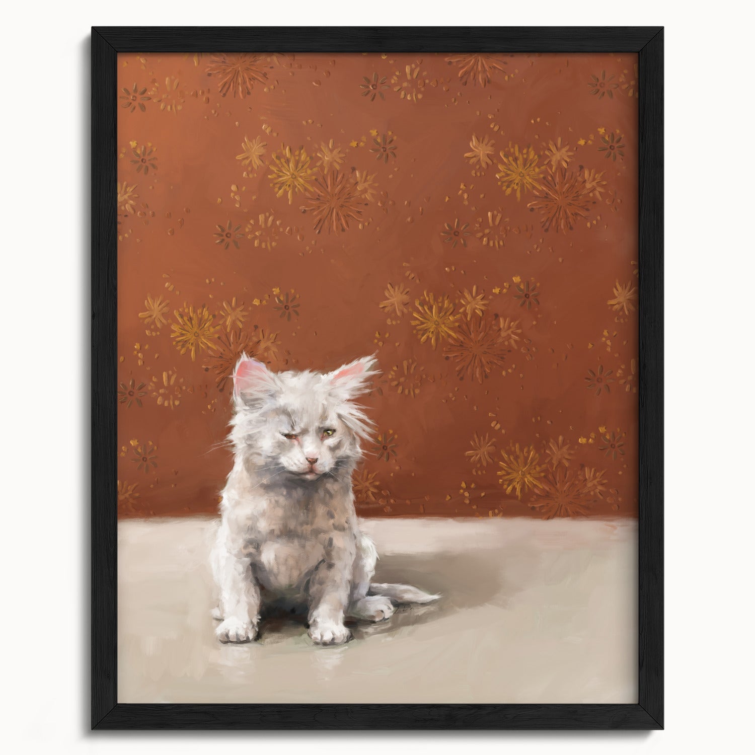 "One Eye Pete" by Catherine Hébert - One Eye Pete - White Kitten With One Eye Art Print - 16"x20" size