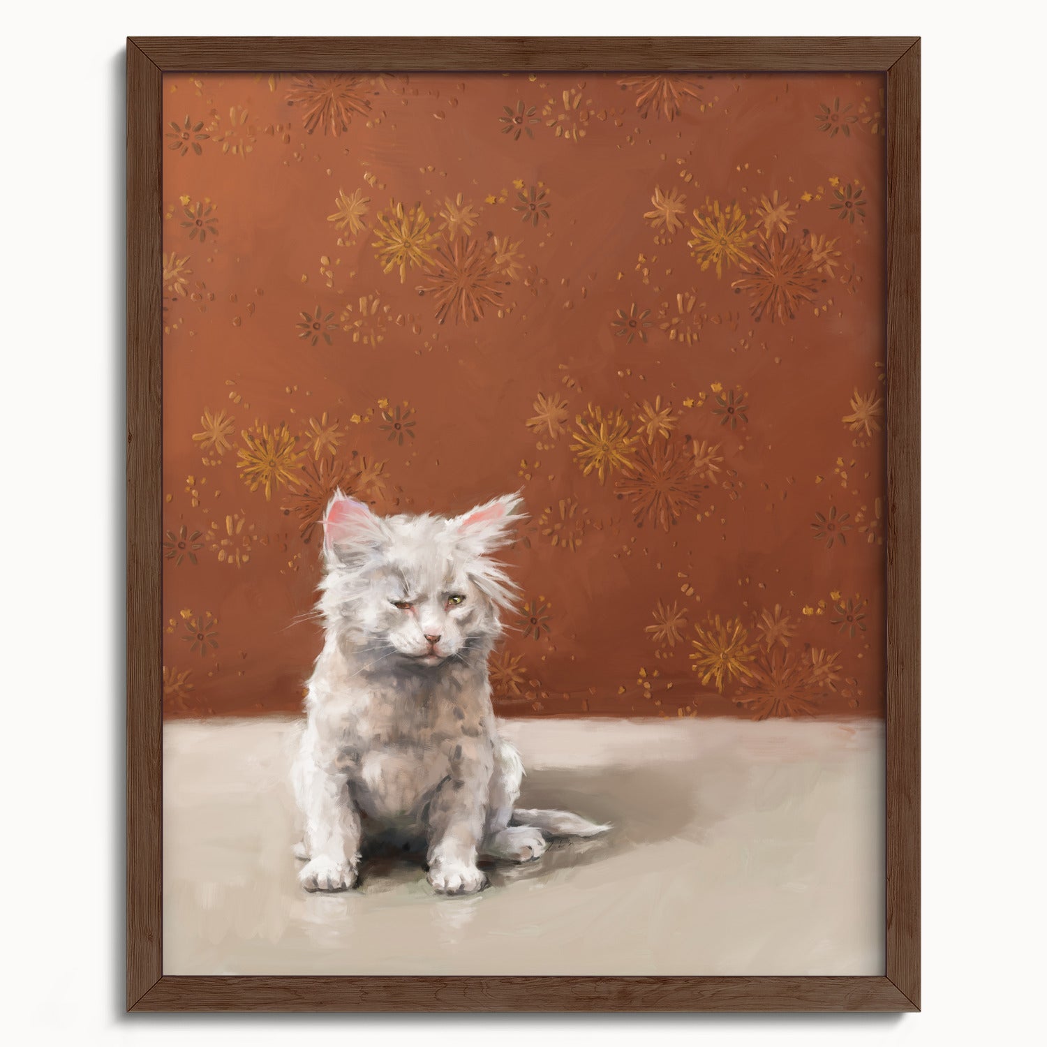 "One Eye Pete" by Catherine Hébert - One Eye Pete - White Kitten With One Eye Art Print - 16"x20" size