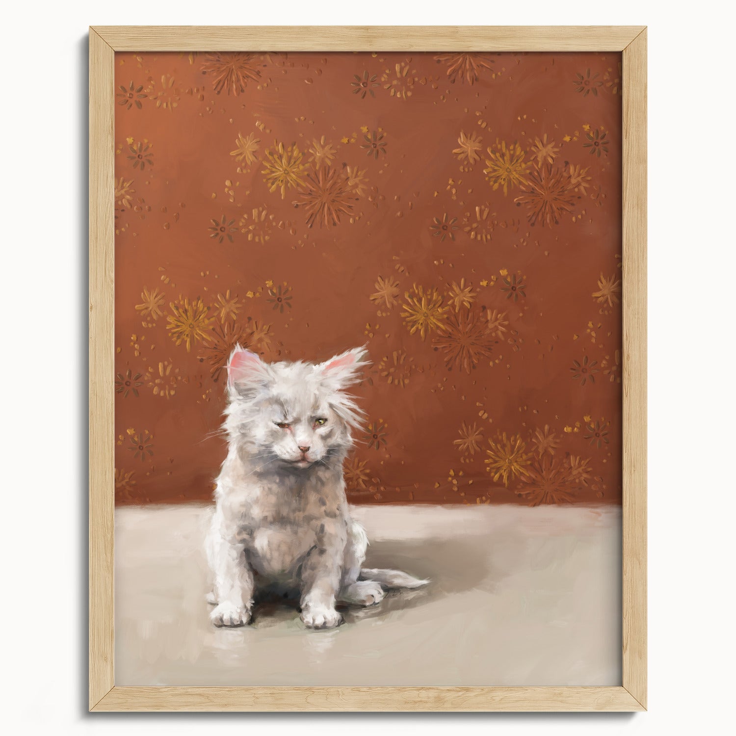 "One Eye Pete" by Catherine Hébert - One Eye Pete - White Kitten With One Eye Art Print - 16"x20" size