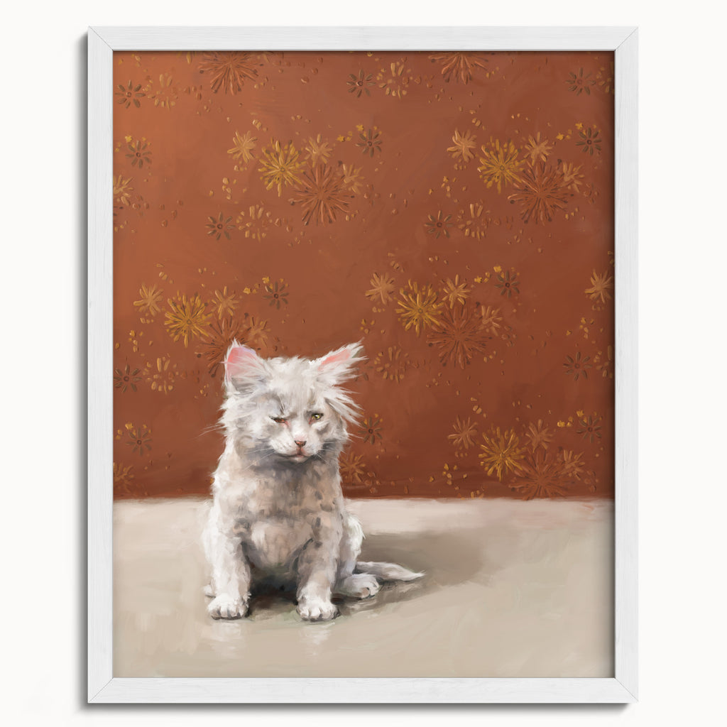"One Eye Pete" by Catherine Hébert - One-Eyed Pete Kitten Art Print - 16"x20" size