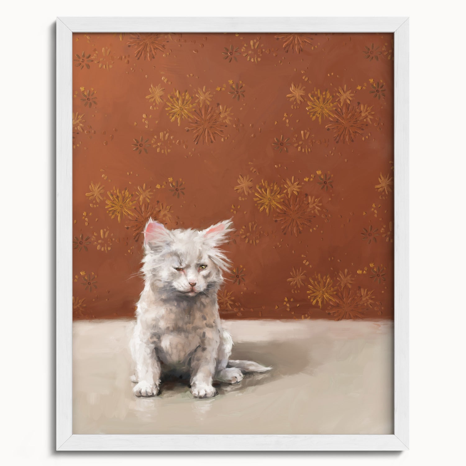 "One Eye Pete" by Catherine Hébert - One Eye Pete - White Kitten With One Eye Art Print - 16"x20" size