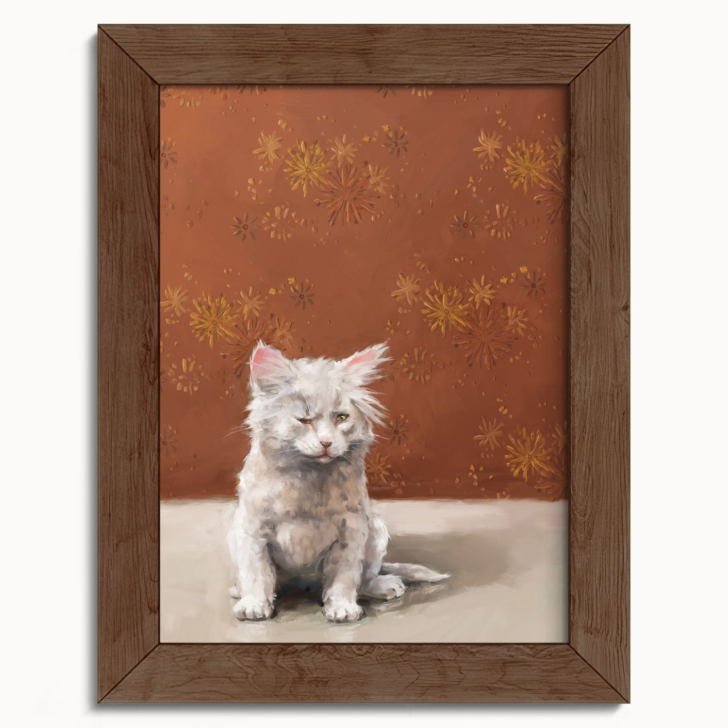 "One Eye Pete" by Catherine Hébert - One Eye Pete - White Kitten With One Eye Art Print - 5"x7" size