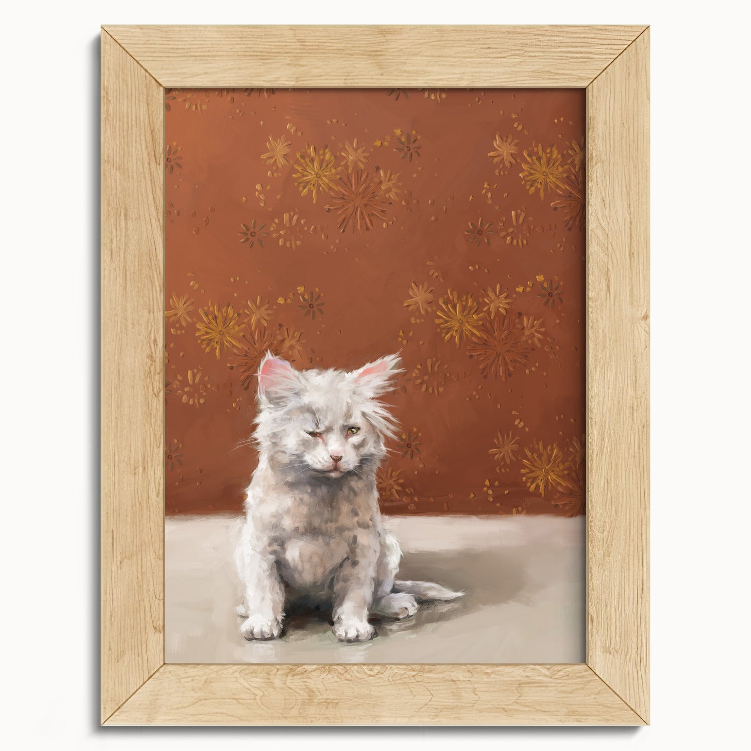 "One Eye Pete" by Catherine Hébert - One Eye Pete - White Kitten With One Eye Art Print - 5"x7" size