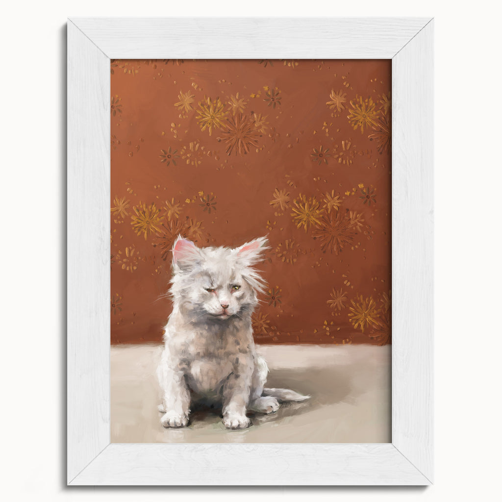 "One Eye Pete" by Catherine Hébert - One-Eyed Pete Kitten Art Print - 5"x7" size