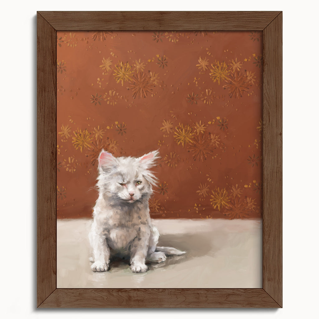 "One Eye Pete" by Catherine Hébert - One-Eyed Pete Kitten Art Print - 8"x10" size