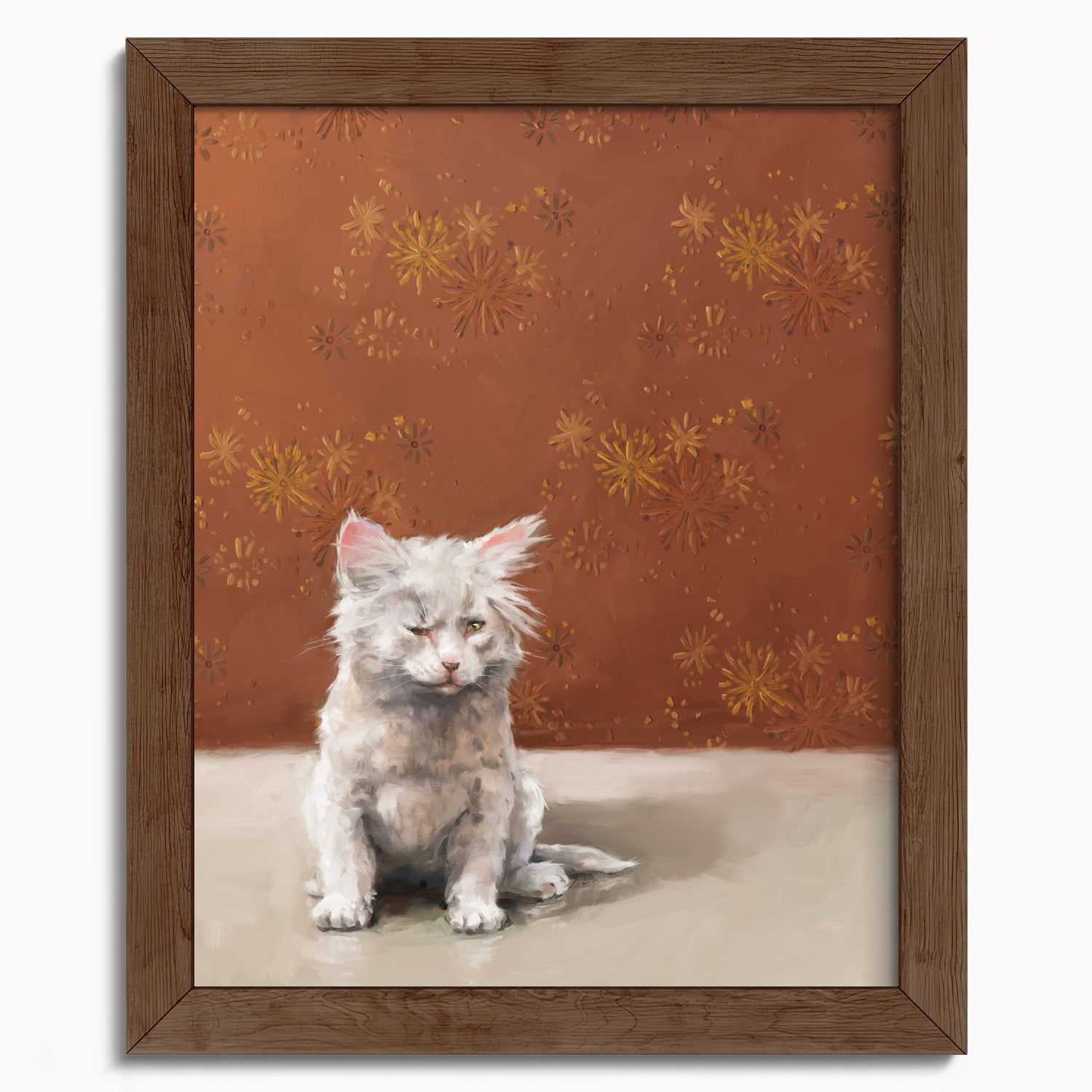 "One Eye Pete" by Catherine Hébert - One Eye Pete - White Kitten With One Eye Art Print - 8"x10" size